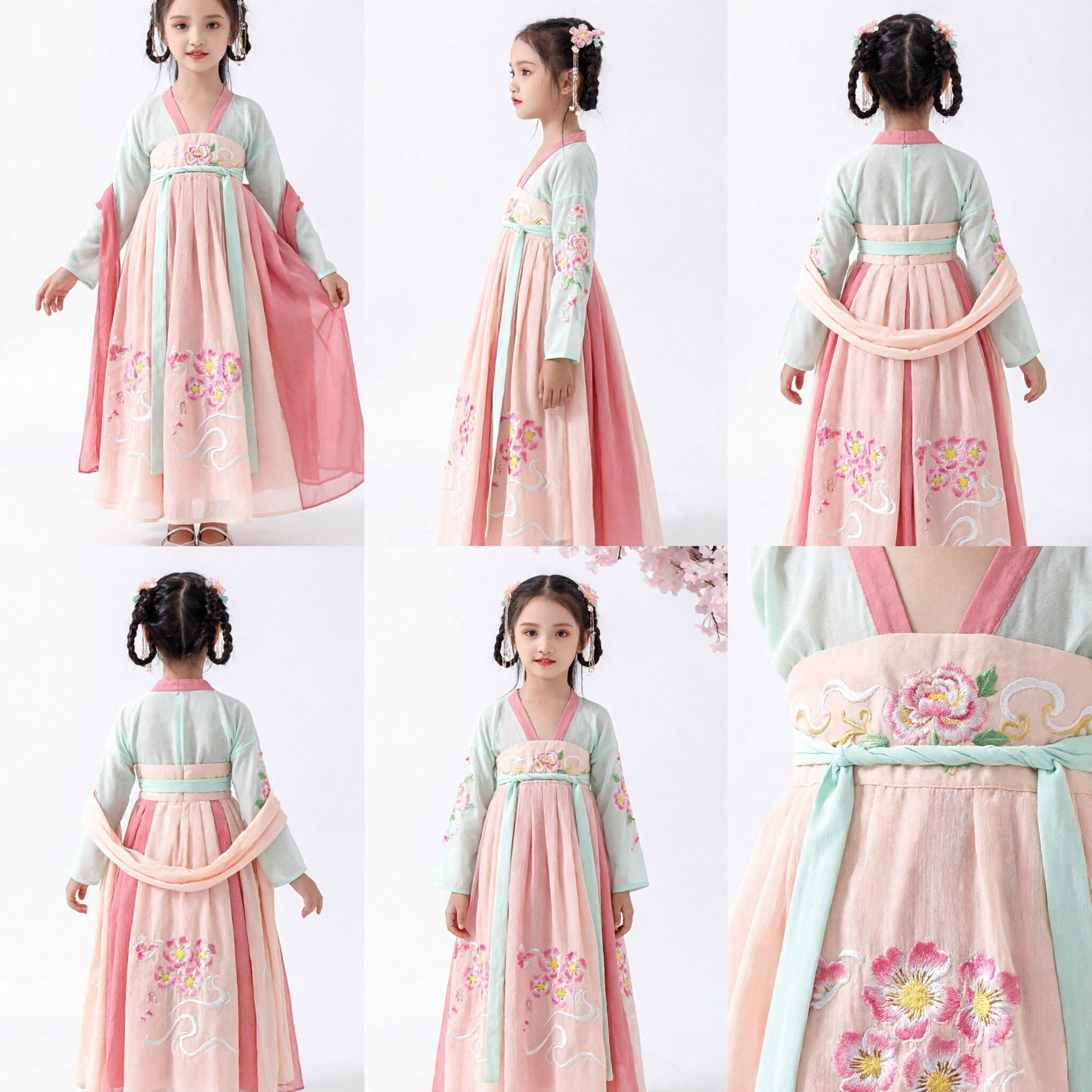 Costume da Principessa Hanfu della Dinastia Tang Cinese Tradizionale per Ragazze, Abito da Antica Fata Rosa Ricamato per Bambini - Asian Costume