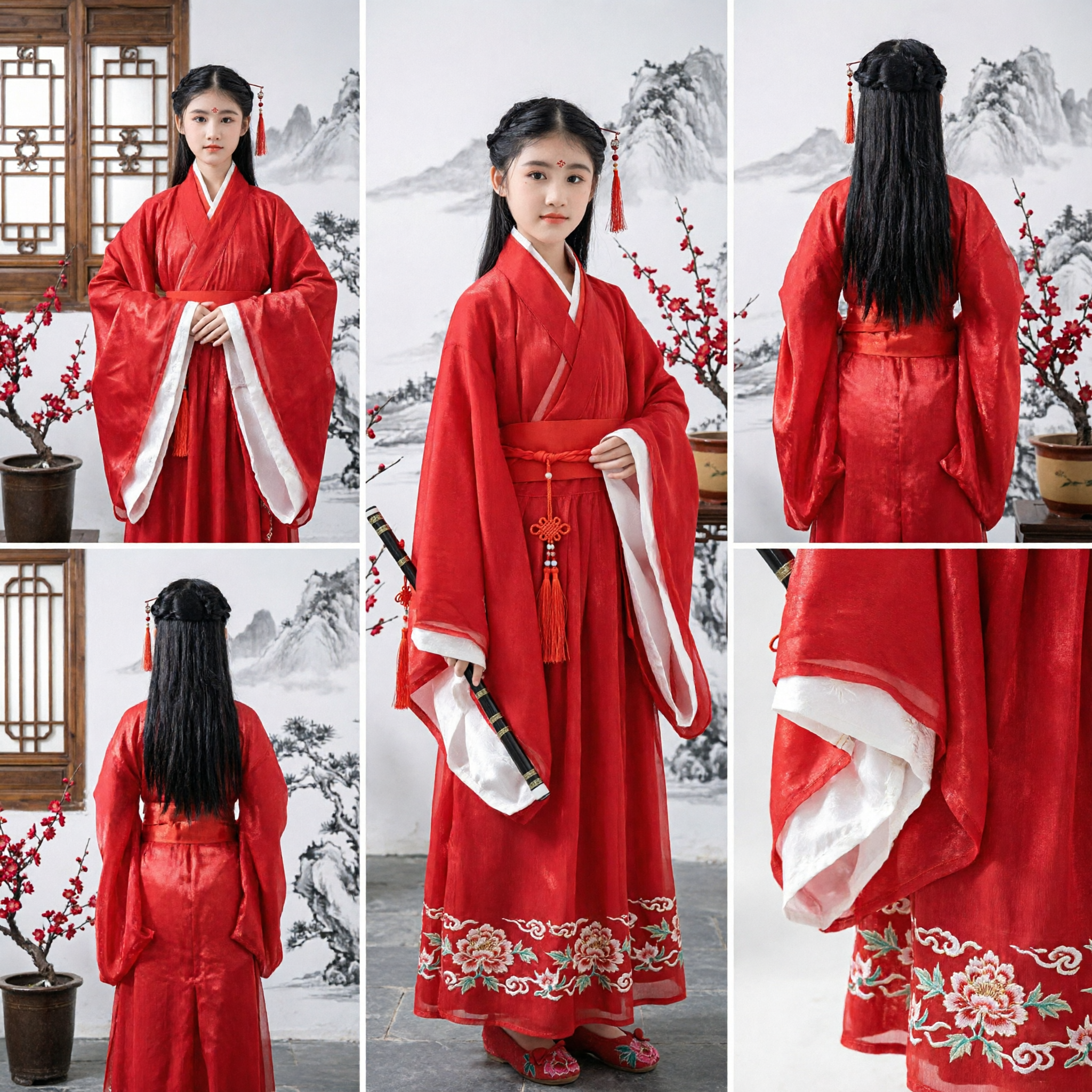 Traje Hanfu Tradicional Chinês para Crianças Robe de Espadachim Antigo Vermelho Traje de Cosplay para Meninas Performance - Asian Costume