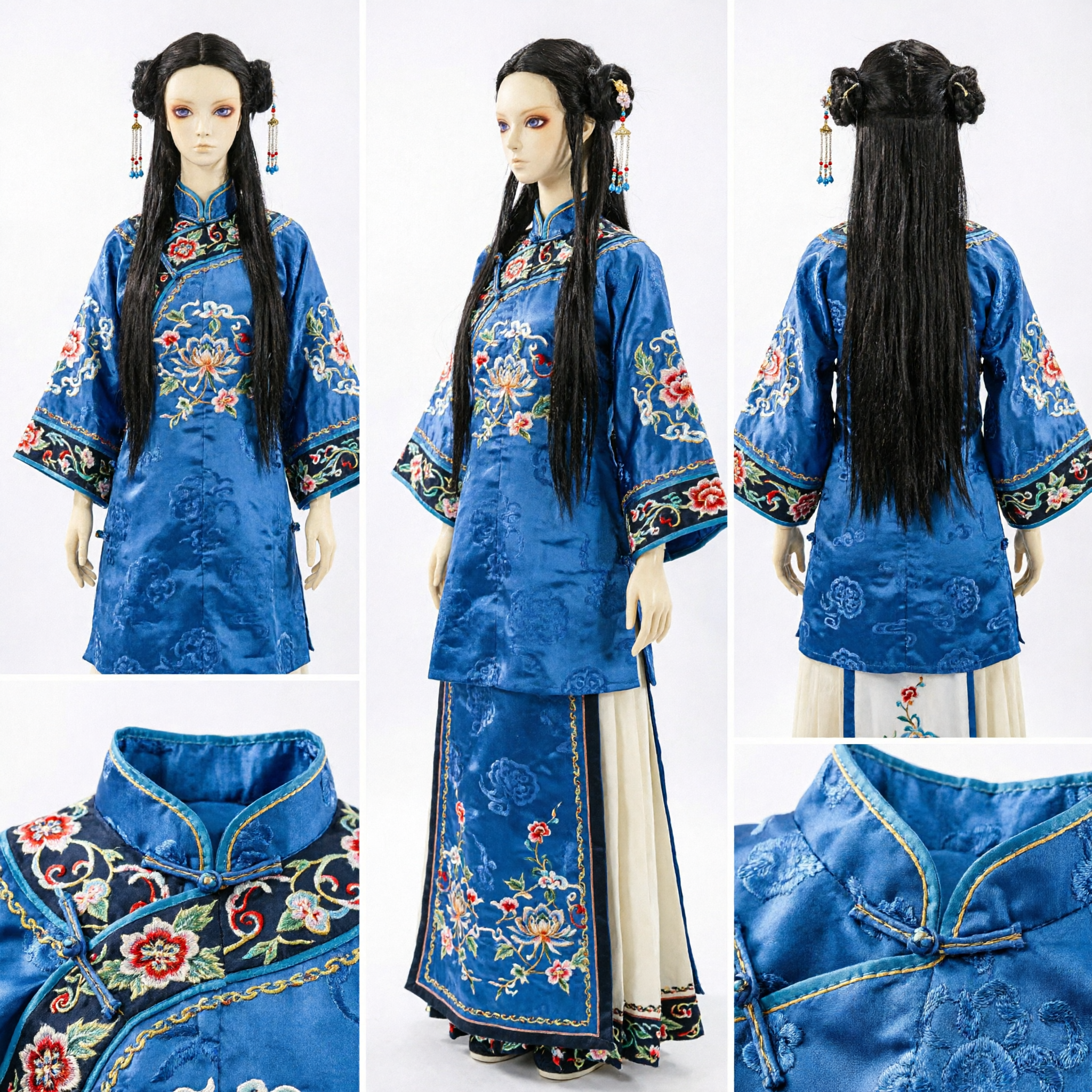 Peluca de Princesa China Antigua Cabello Negro Largo con Dos Moños Accesorio para Cosplay Hanfu y Traje Tradicional para Mujeres - Asian Costume