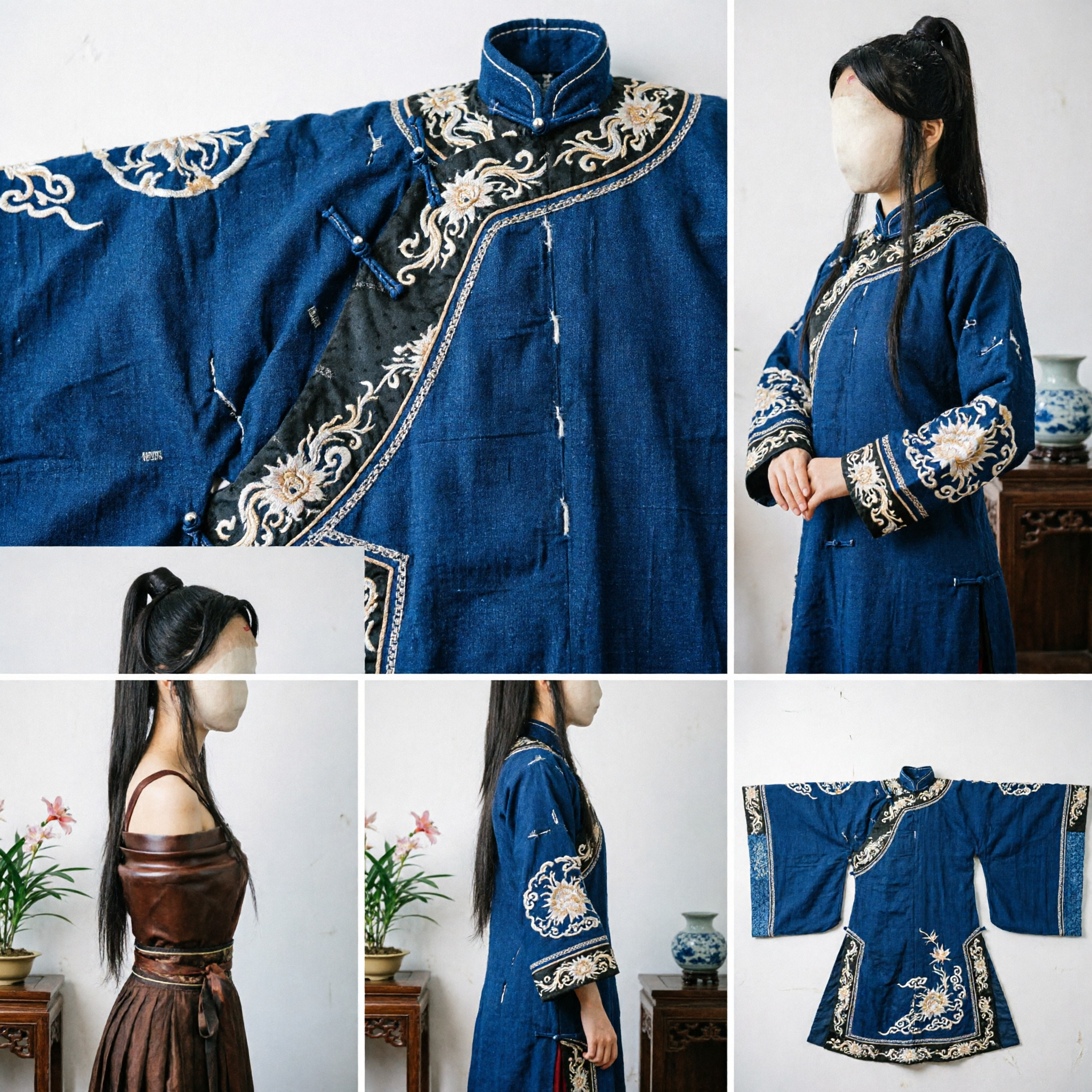 Peruca para Cosplay Wuxia Chinês Antigo, Peça Capilar de Cabelo Preto com Rabo-de-Cavalo Alto e Coque, para Traje Histórico Hanfu Masculino - Asian Costume