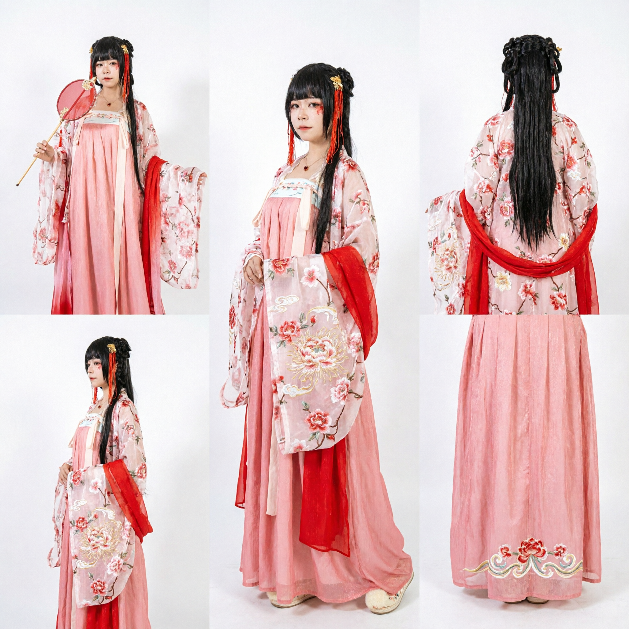 Chinesisches traditionelles Tang-Dynastie Palastdame Hanfu-Kostüm pinkfarbenes blumiges antikes Prinzessinnenkleid für Frauen - Asian Costume