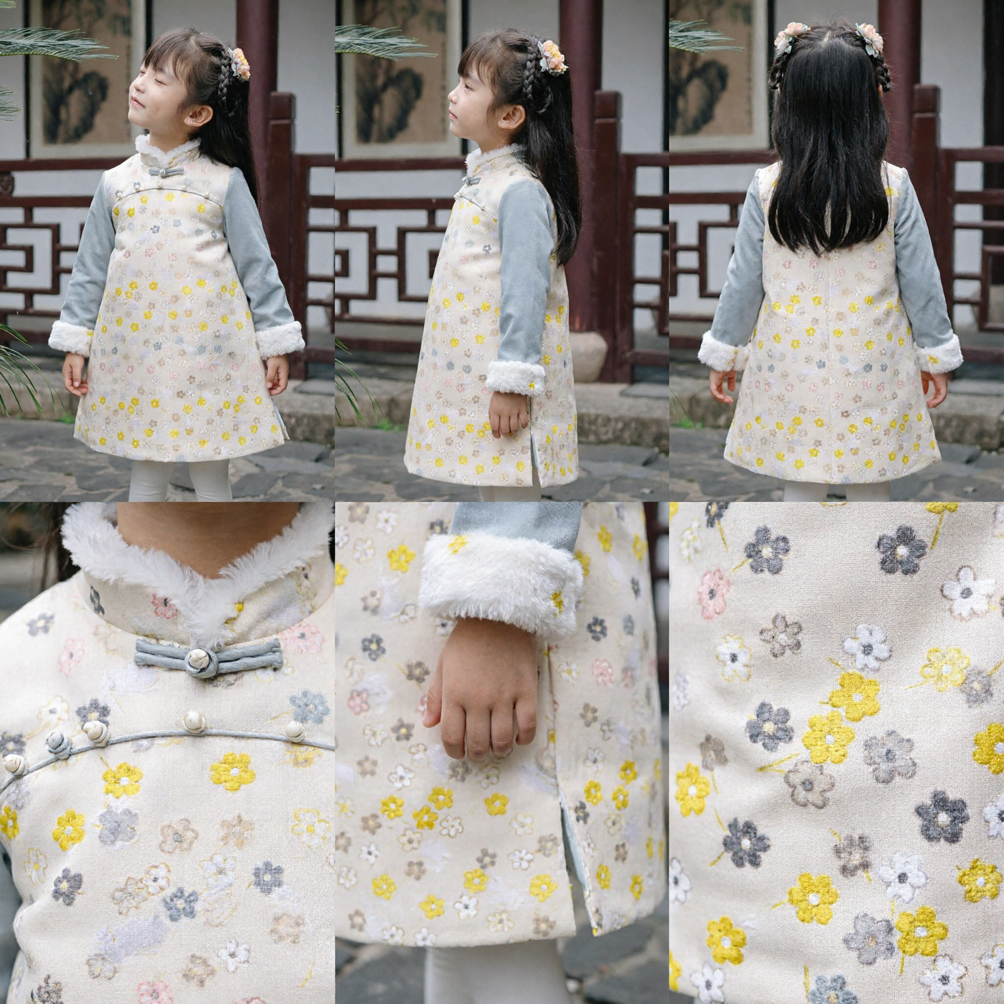 Kinderen Meisjes Traditionele Chinese Winter Cheongsam Jurk Bloemen Tang Pak Kostuum voor Chinees Nieuwjaar - Asian Costume