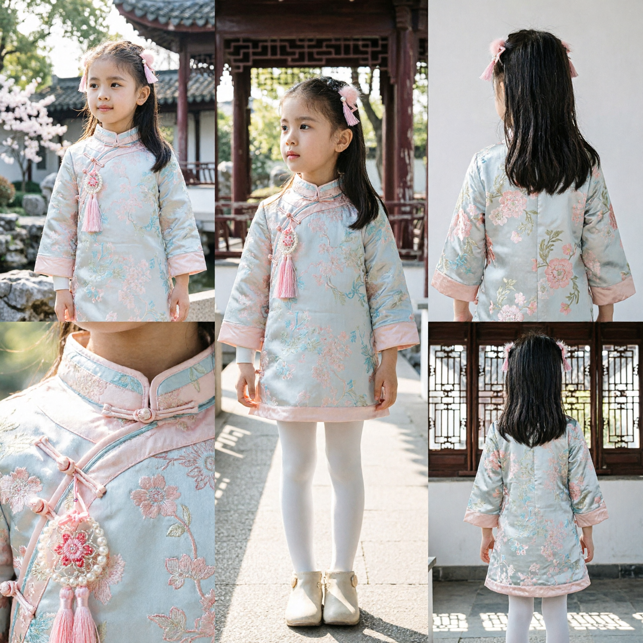 Traditional Chinese Cheongsam for Girls Floral Mandarin Collar Kids Qipao Dress for Lunar New Year - Asian Costume