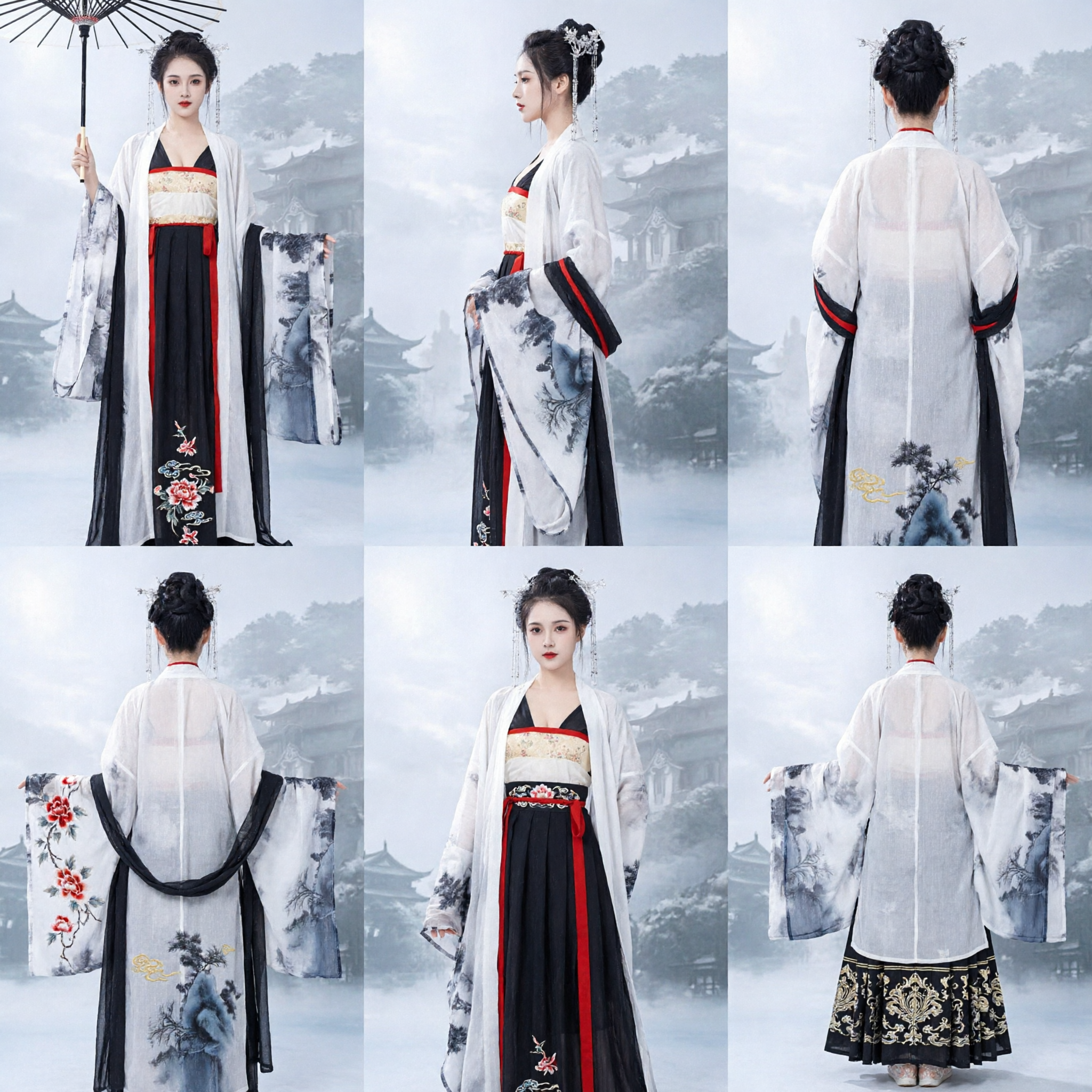 Traje Tradicional Chinês Hanfu Elegante para Mulheres Vestido Antigo de Pintura à Tinta China para Cosplay Histórico - Asian Costume