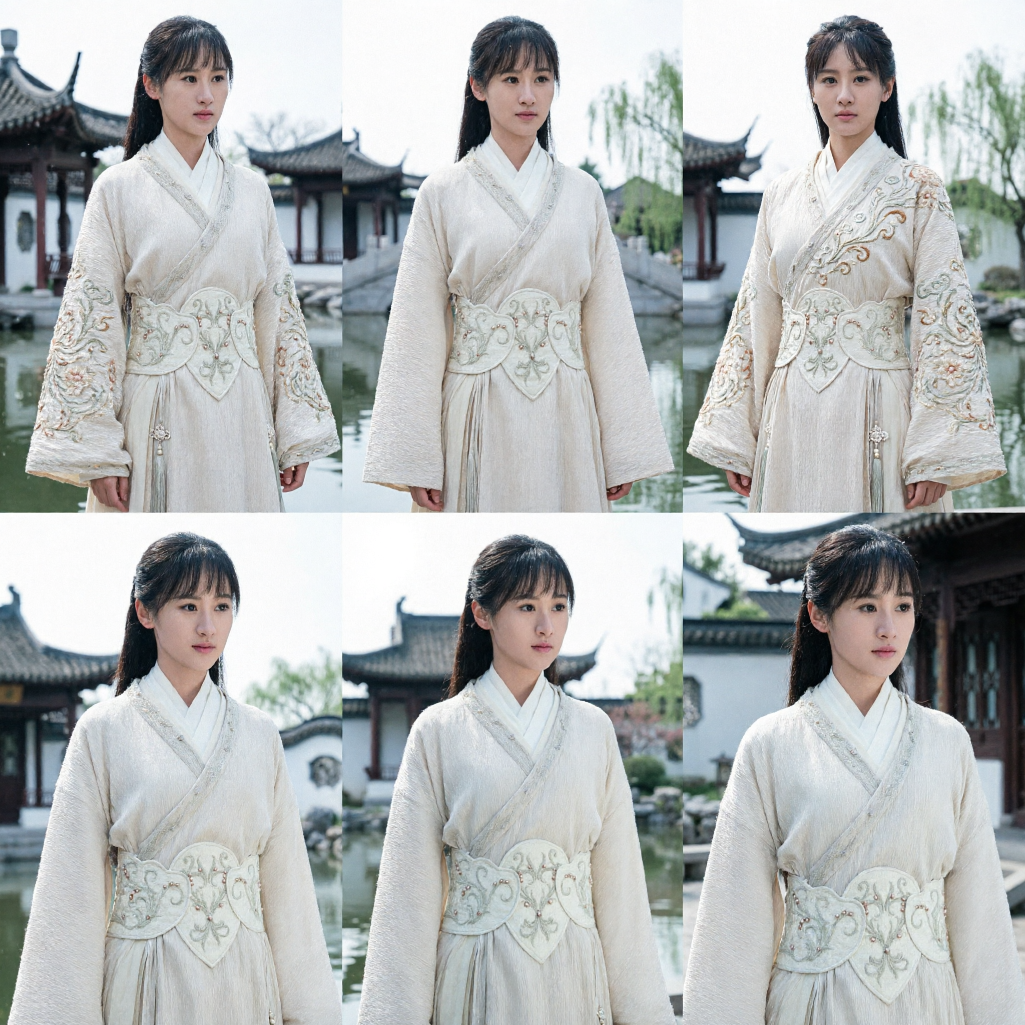 우아한 흰색 중국 한푸 의상 고대 전통 자수 드레스 역사 드라마 복제품 여성용 - Asian Costume