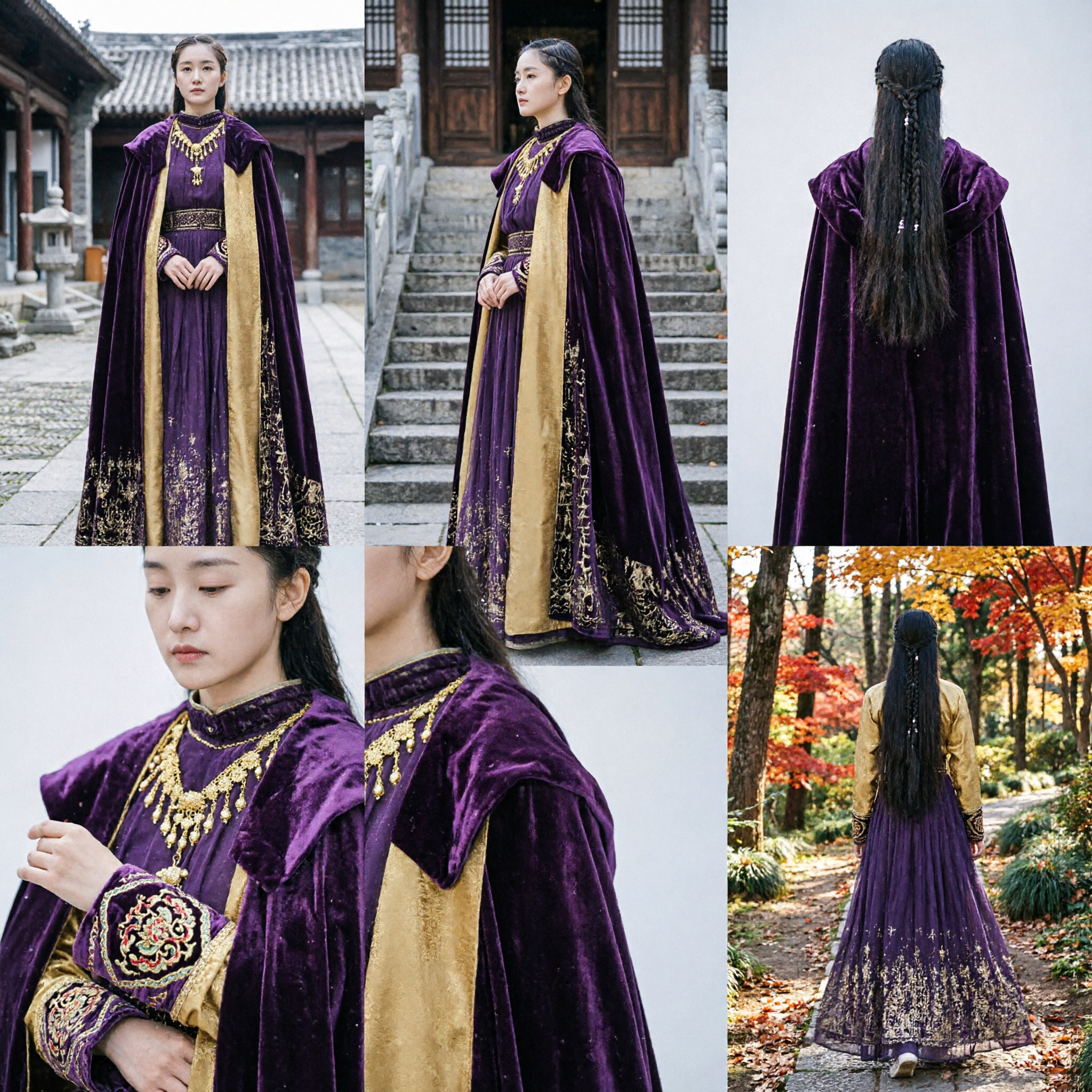 Vestido Hanfu Antiguo de Princesa Imperial China Capa Púrpura de Terciopelo con Bordados Dorados para Cosplay de Mujer - Asian Costume