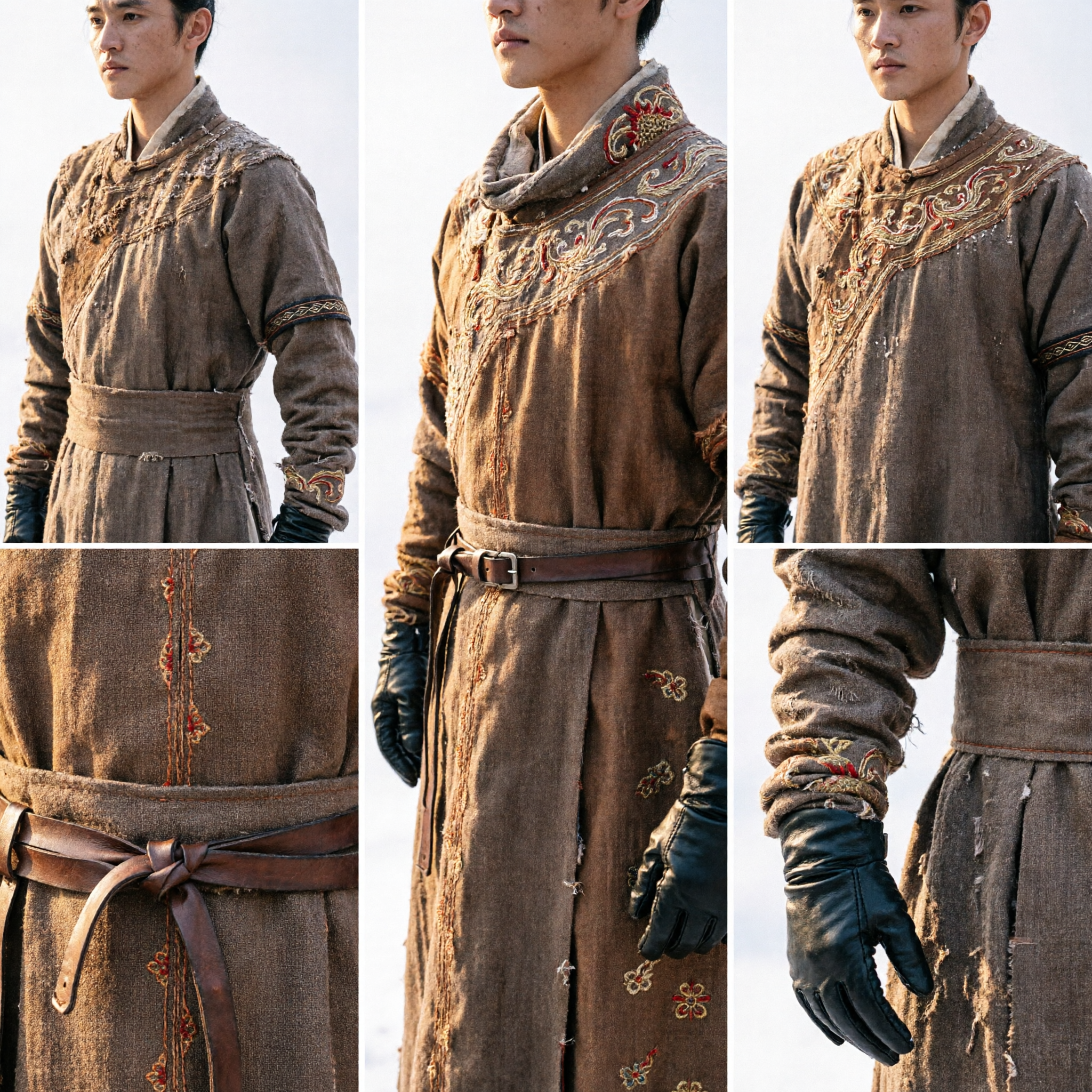 Ancient Chinese Wuxia Swordsman Costume Men Traditional Hanfu Warrior Cosplay Outfit Brown Robe Ensemble - Asian Costume