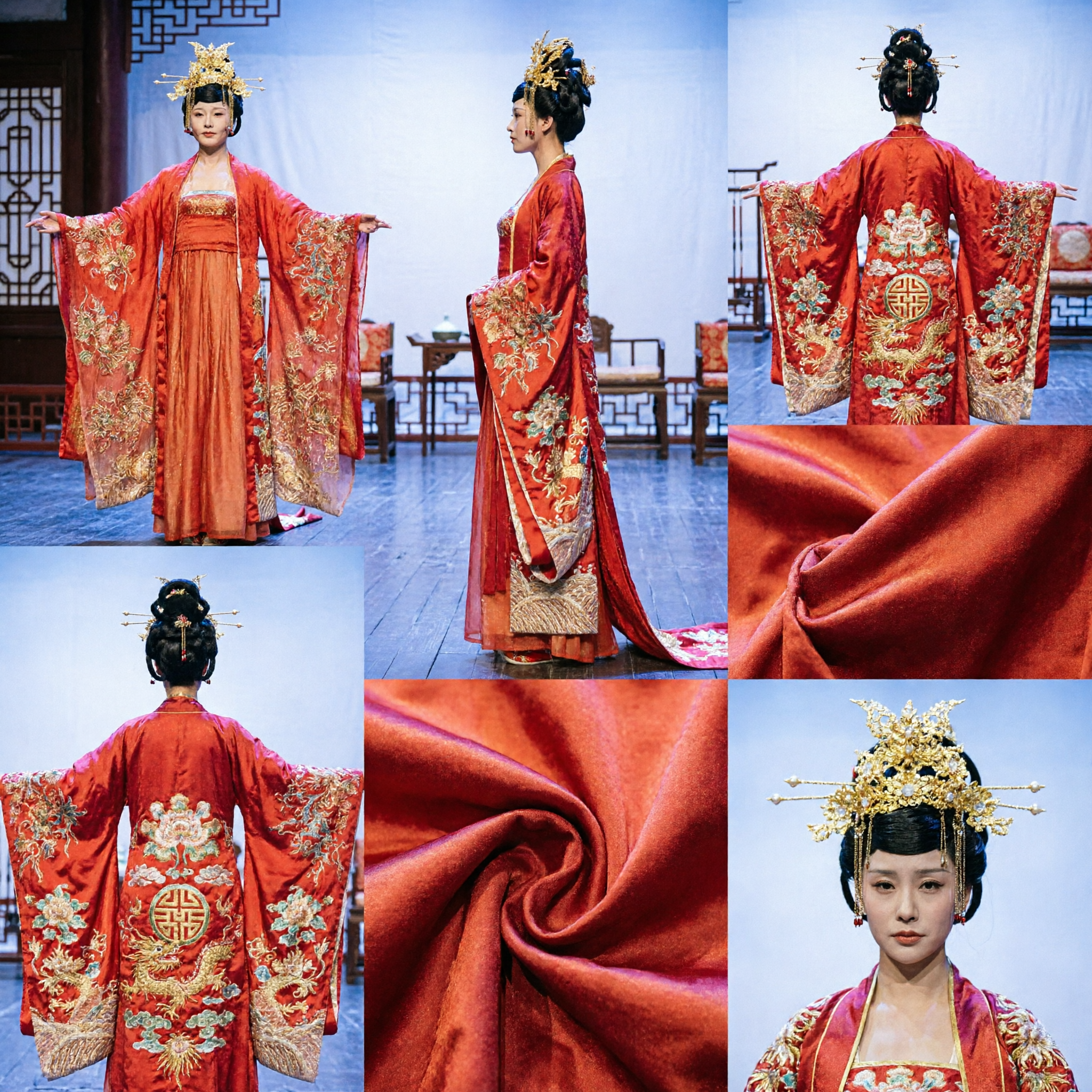 Oud Chinese Tang Dynastie Keizerin Kostuum Rode Hanfu Jur met Goudborduurwerk voor Vrouwen Podiumoptreden - Asian Costume