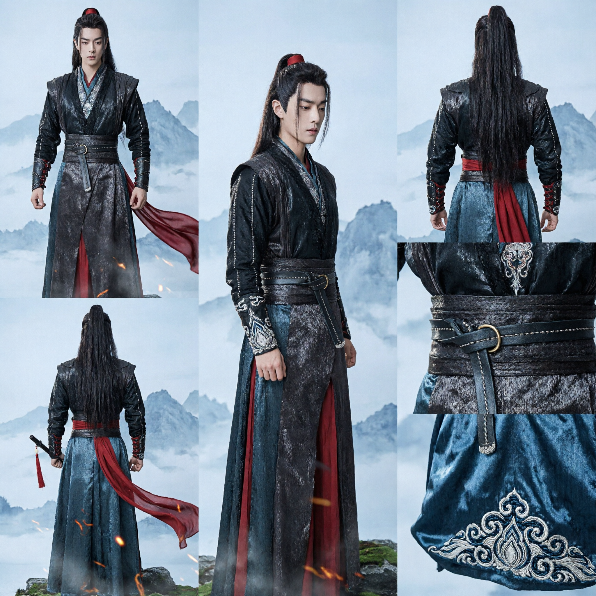 Costume Cinese Hanfu da Spadaccino Wuxia per Uomini, Veste da Guerriero Antico Nero per Cosplay e Spettacoli - Asian Costume