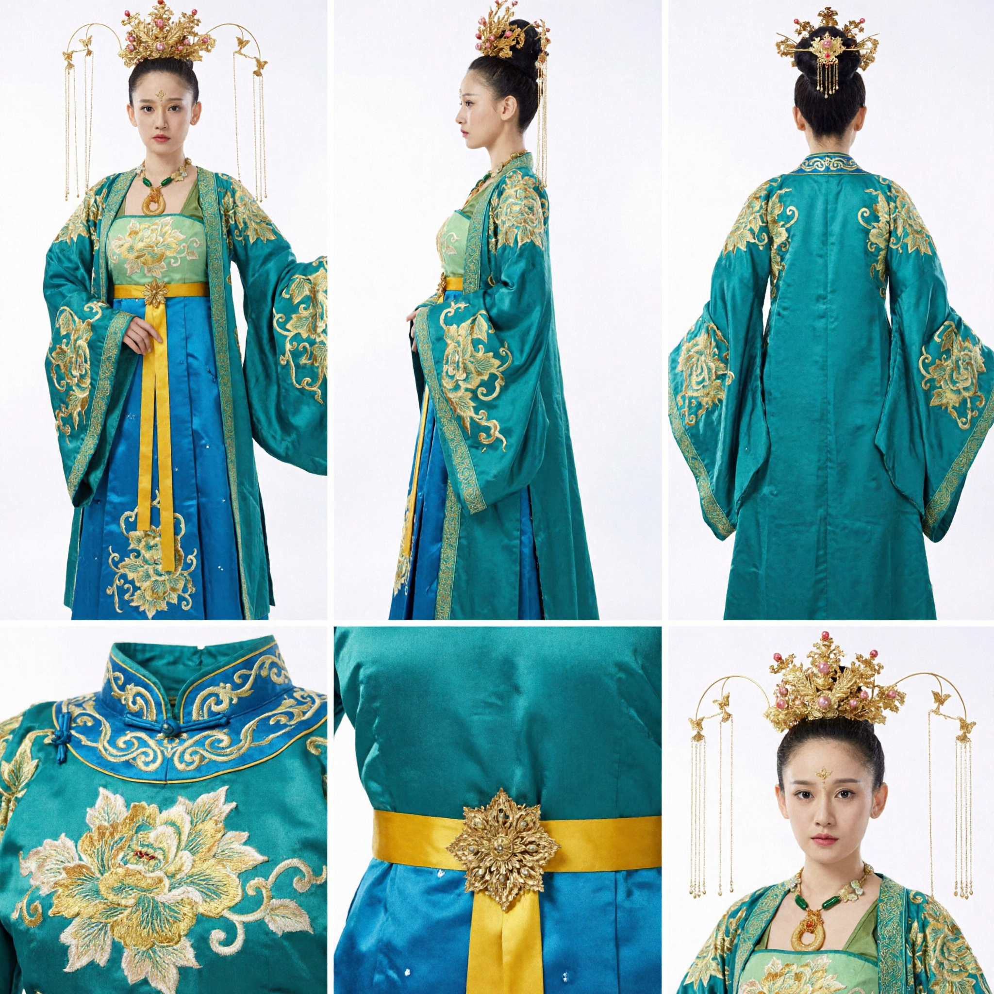 Antikes chinesisches Tang-Dynastie-Palastdamenkostüm türkis besticktes Hanfu-Kleid für Frauen Cosplay-Aufführung - Asian Costume