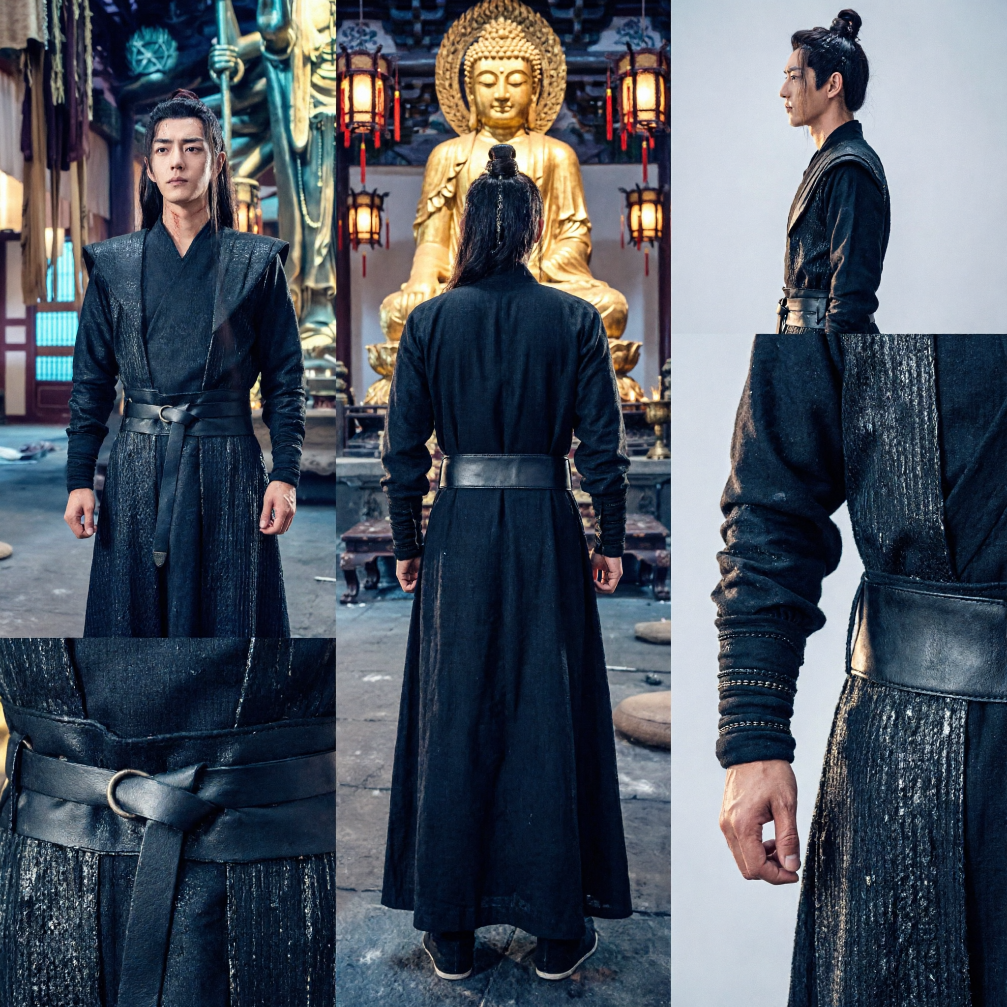 Traje de Espadachín Chino Antiguo Negro para Hombres Túnica Hanfu Tradicional Wuxia para Cosplay y Representación - Asian Costume