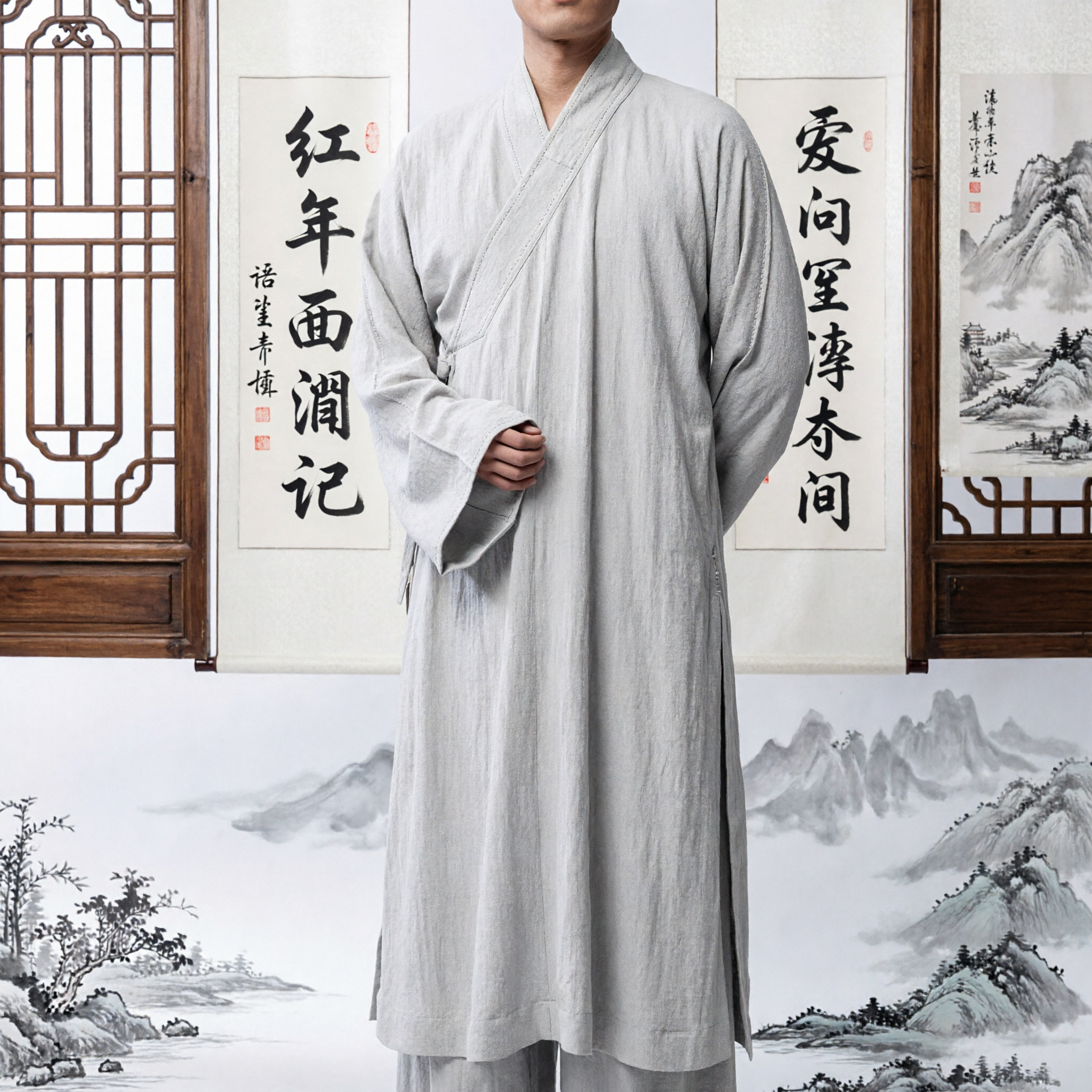 Traje Hanfu Tradicional Chino Túnica de Lino para Hombres Traje Antiguo de Monje Taoísta para Meditación y Tai Chi - Asian Costume