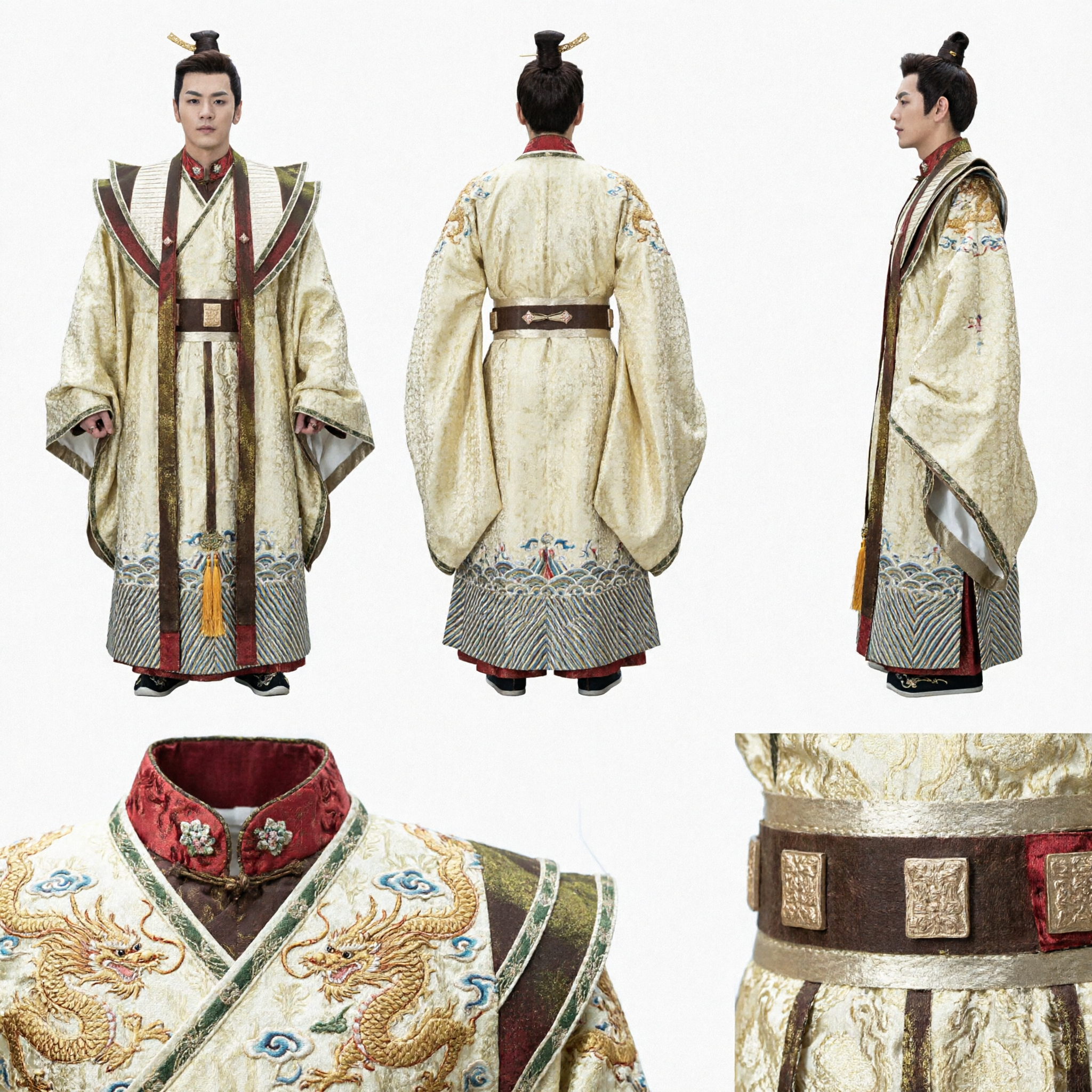 Traditioneel Chinees Oud Prins Hanfu Kostuum Mannen Goud Brokaat Gewaad Historisch Cosplay Outfit Edelman - Asian Costume