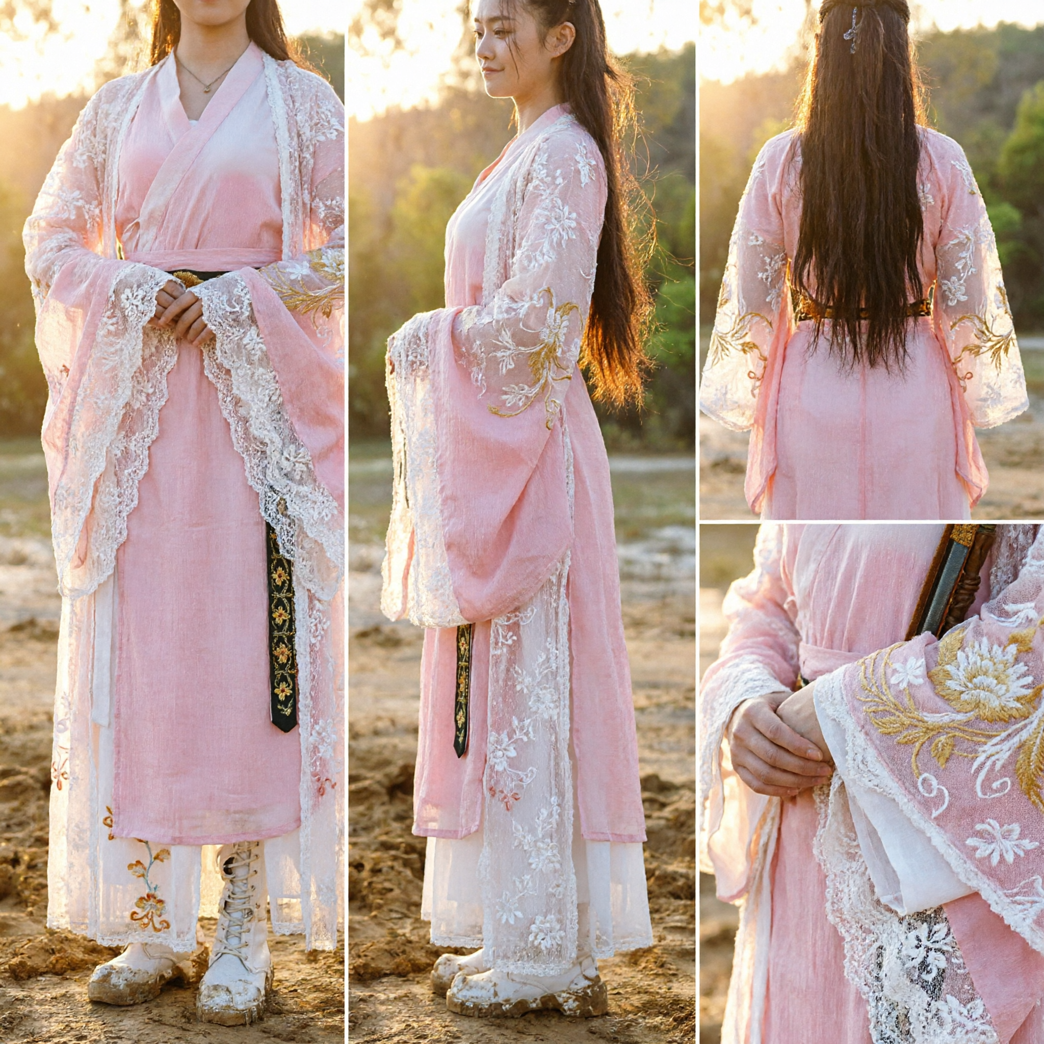 Elegancki Różowy Strój Hanfu Wuxia Tradycyjne Starożytne Chińskie Ubranie Strój Wojowniczki dla Kobiet do Cosplayu - Asian Costume