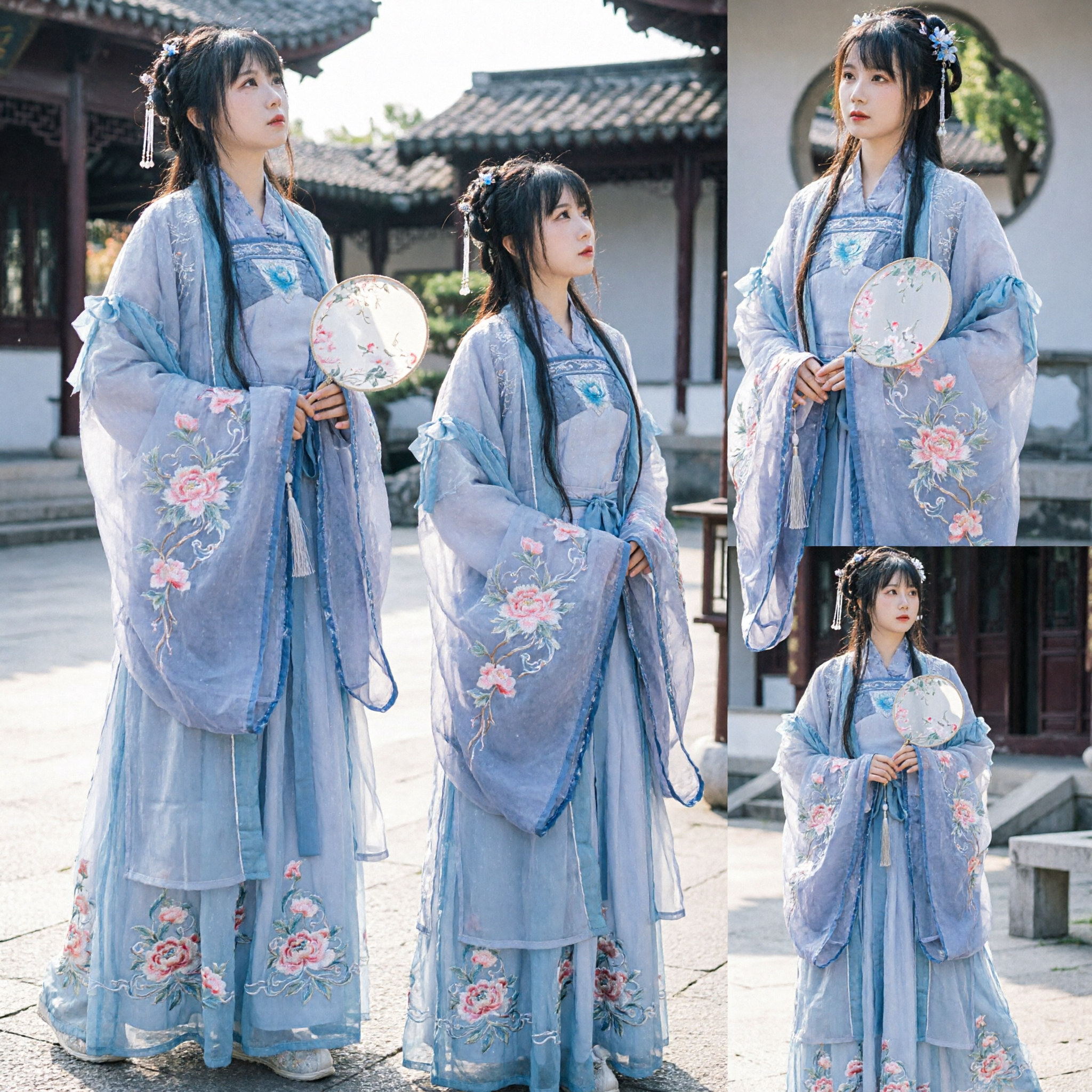 Hanfu Azul Elegante Vestuário Tradicional Chinês Vestido de Fada Bordado com Mangas Largas para Mulheres Cosplay - Asian Costume