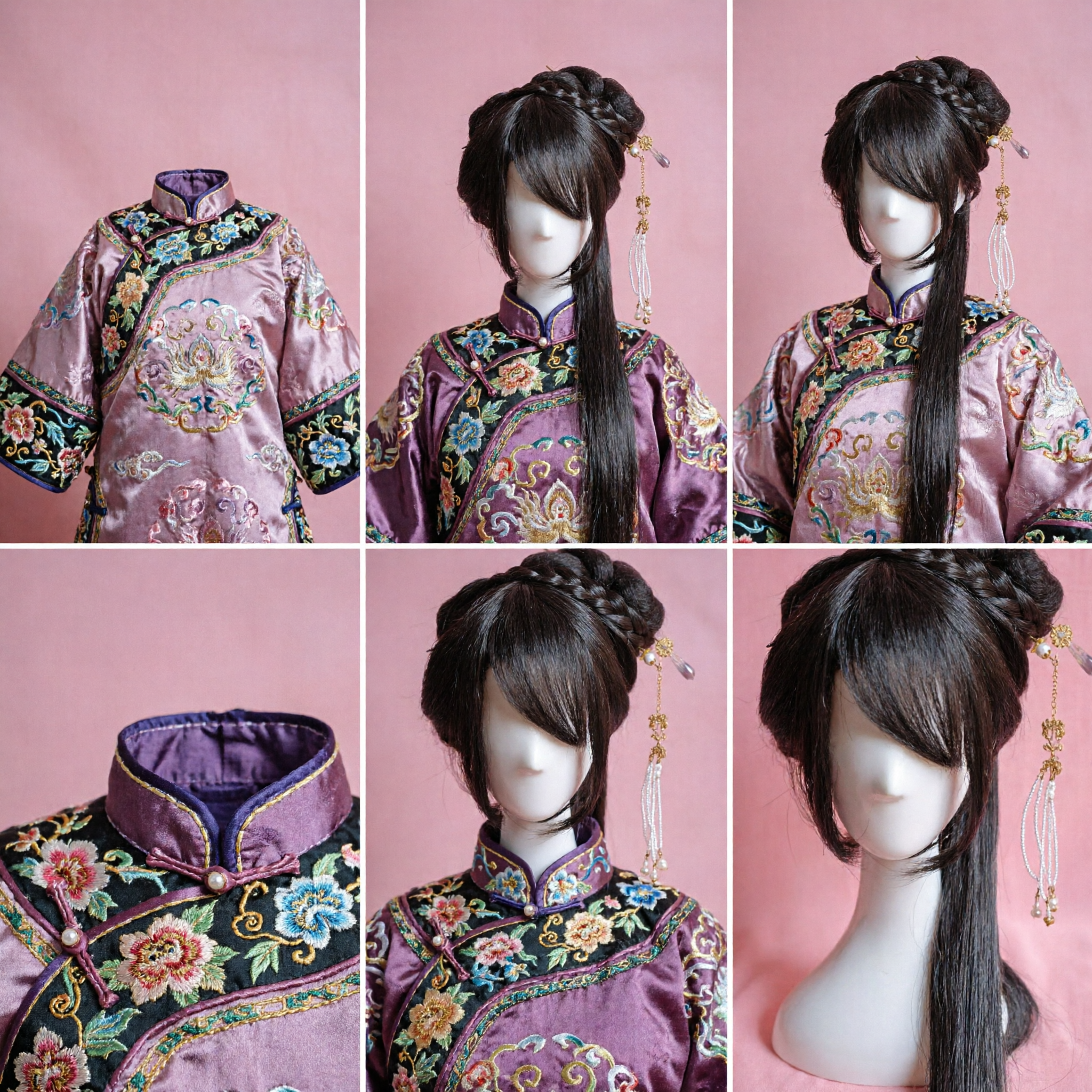 Perruque de princesse ancienne chinoise Hanfu, coiffure tressée traditionnelle avec épingle à cheveux en or pour cosplay et spectacle - Asian Costume