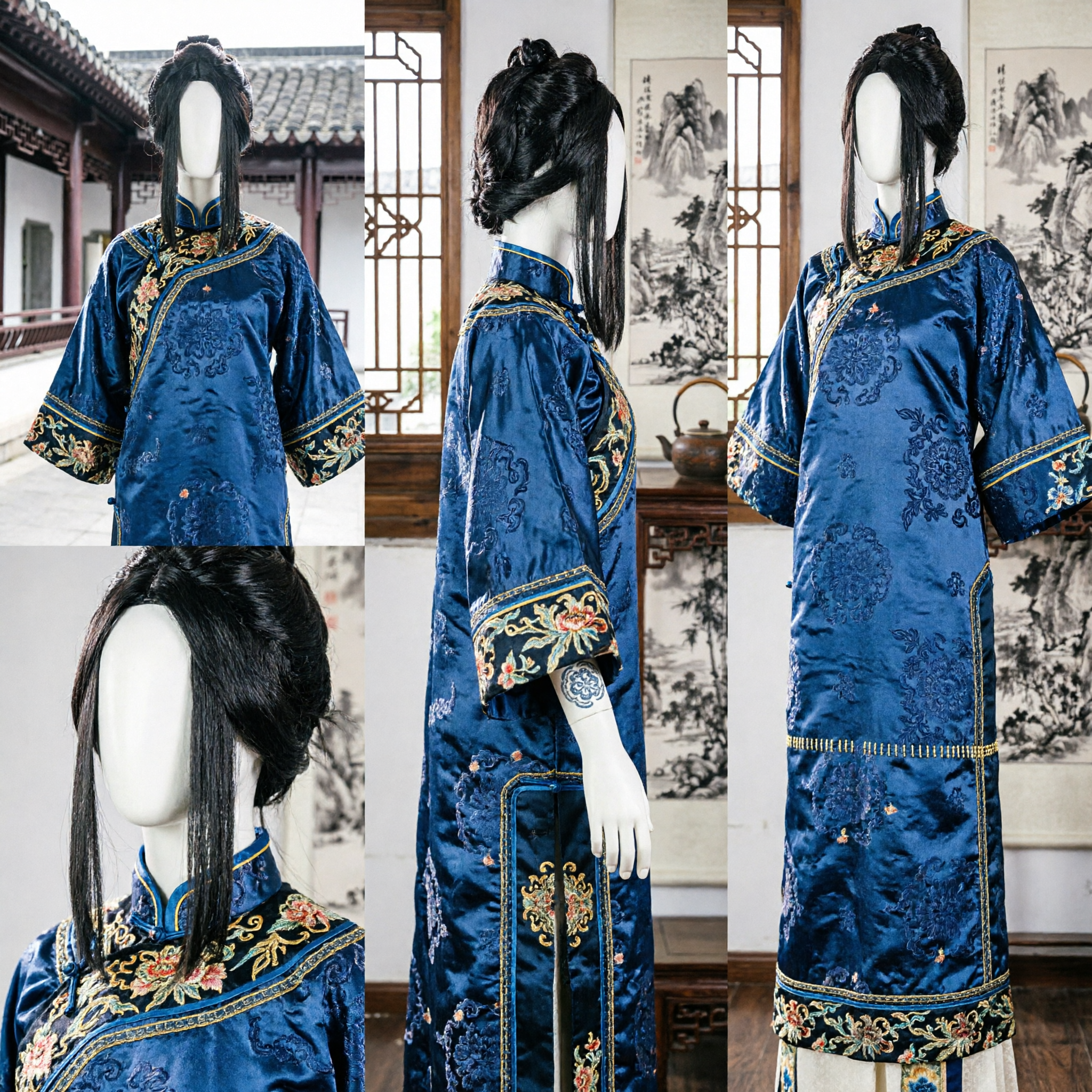Peluca Negra Tradicional Antigua China para Cosplay Hanfu, Postizo para Traje de Drama Wuxia Xianxia para Mujeres - Asian Costume