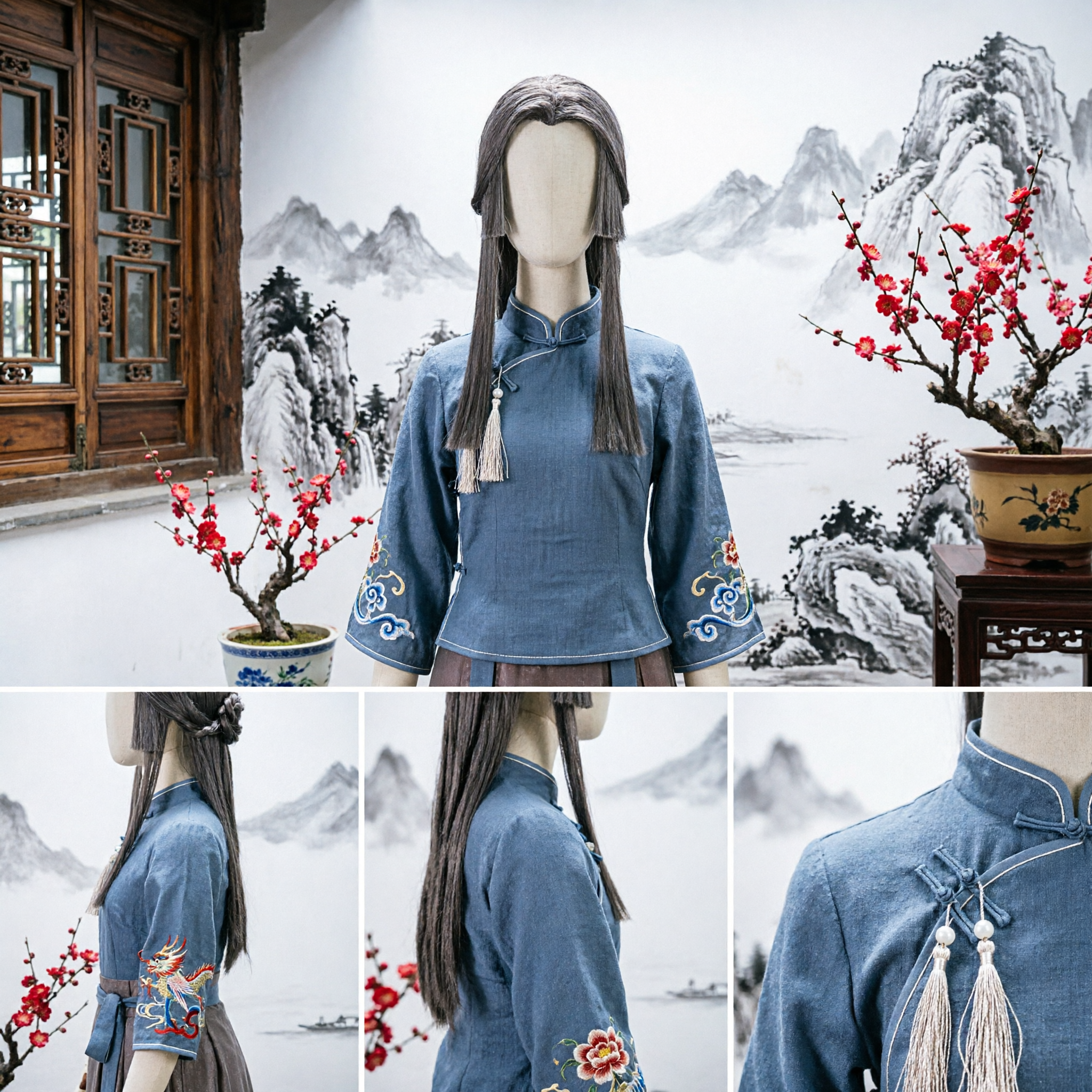 Peruca Masculina Antiga Chinesa, Cabelo Longo, Acessório para Cosplay Hanfu, Traje Tradicional para Espadachim, Sábio e Drama de Época - Asian Costume