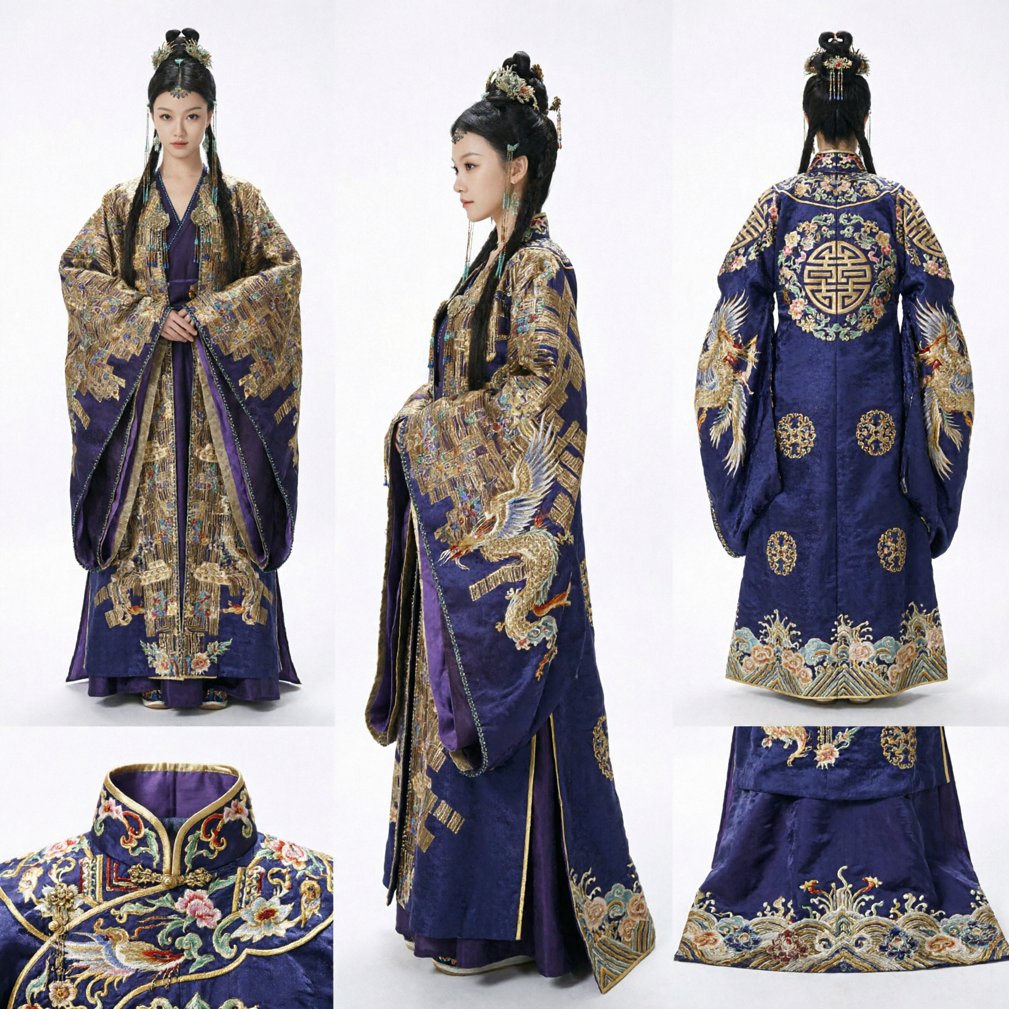 Traje de Nobreza Antiga Hanfu Chinês, Robe Bordado Roxo e Dourado, Vestido Tradicional para Cosplay Histórico Feminino - Asian Costume