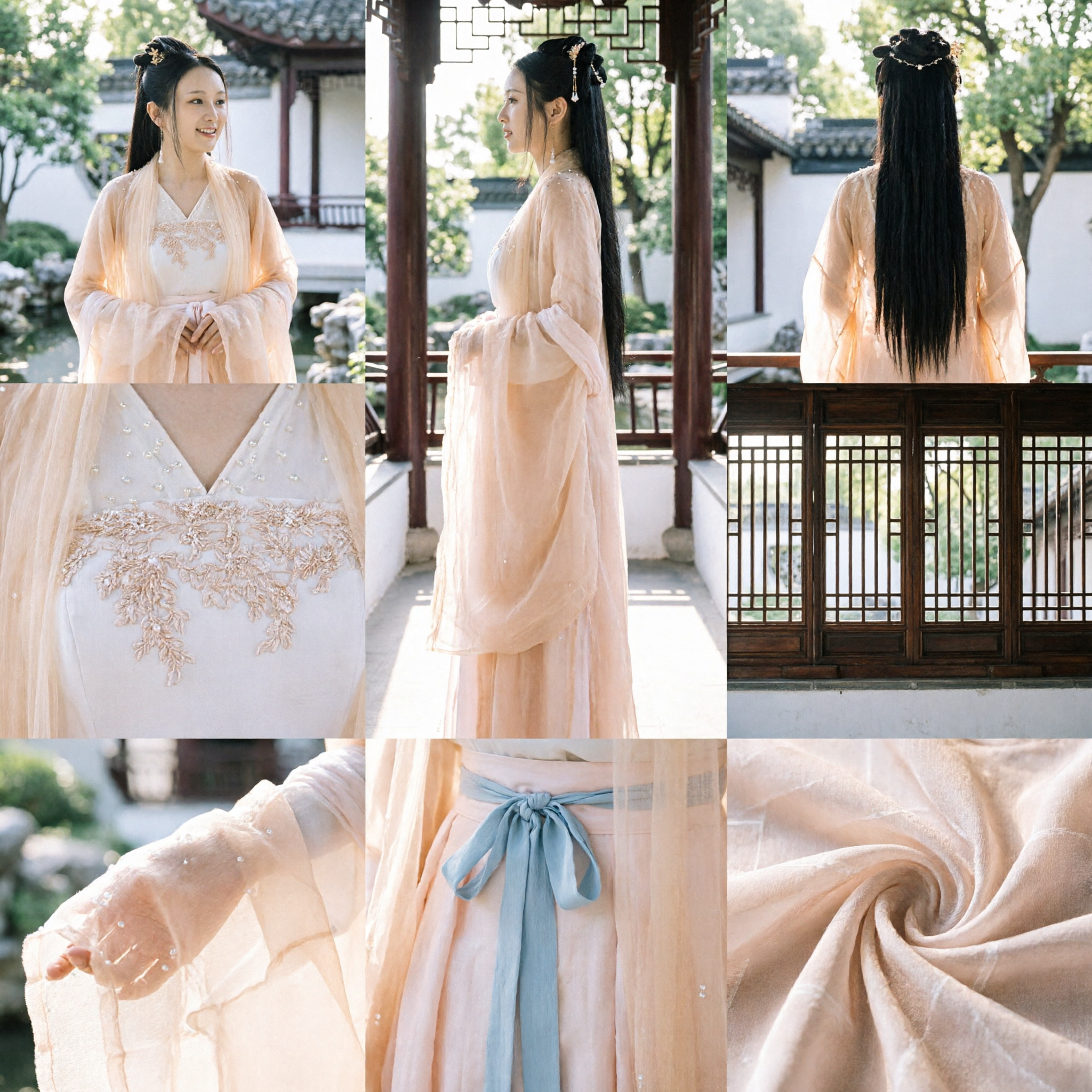 Elegante Vestido Hanfu Chinês Pêssego, Traje Tradicional de Fada Antiga com Detalhes em Pérolas para Cosplay Feminino - Asian Costume