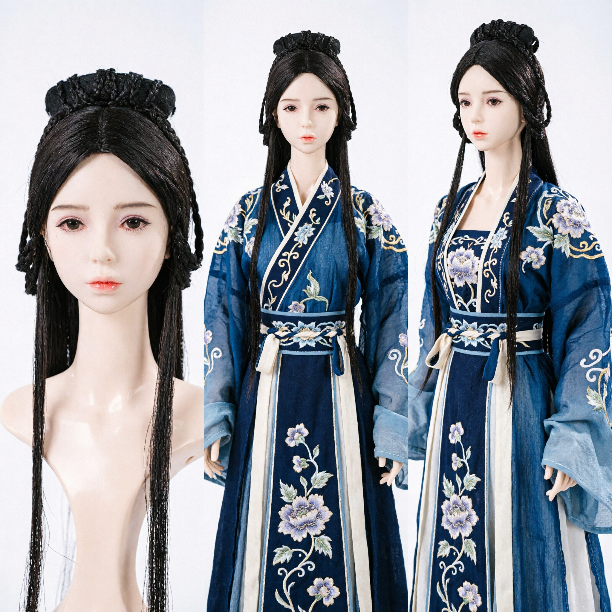 Peruca de Princesa Chinesa Antiga, Cabelo Longo Preto com Trança e Coroa para Cosplay de Hanfu - Asian Costume