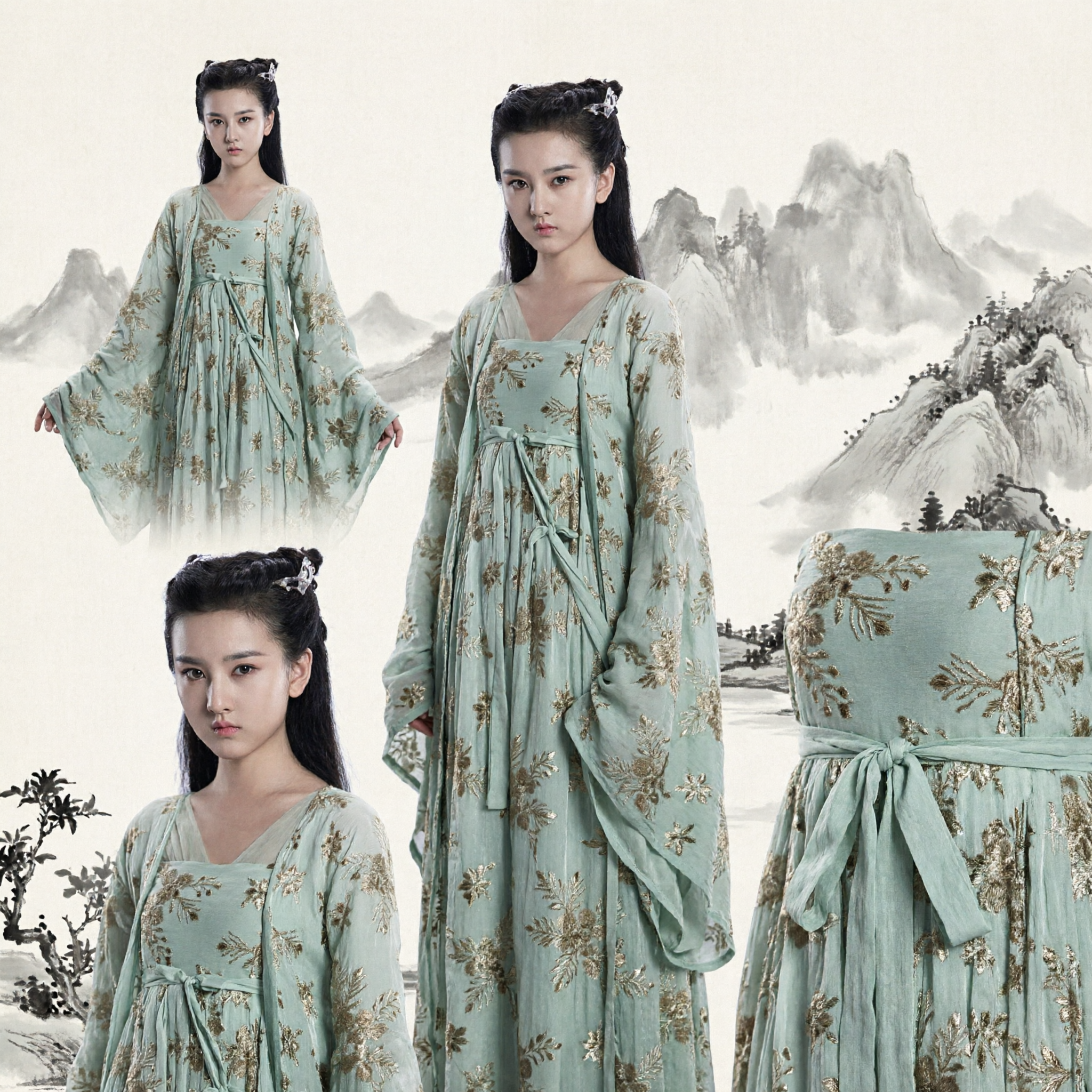 Traje Hanfu de Fada Chinesa Antiga Vestido Verde com Bordado Floral Traje Tradicional de Princesa da Dinastia Tang para Mulheres - Asian Costume