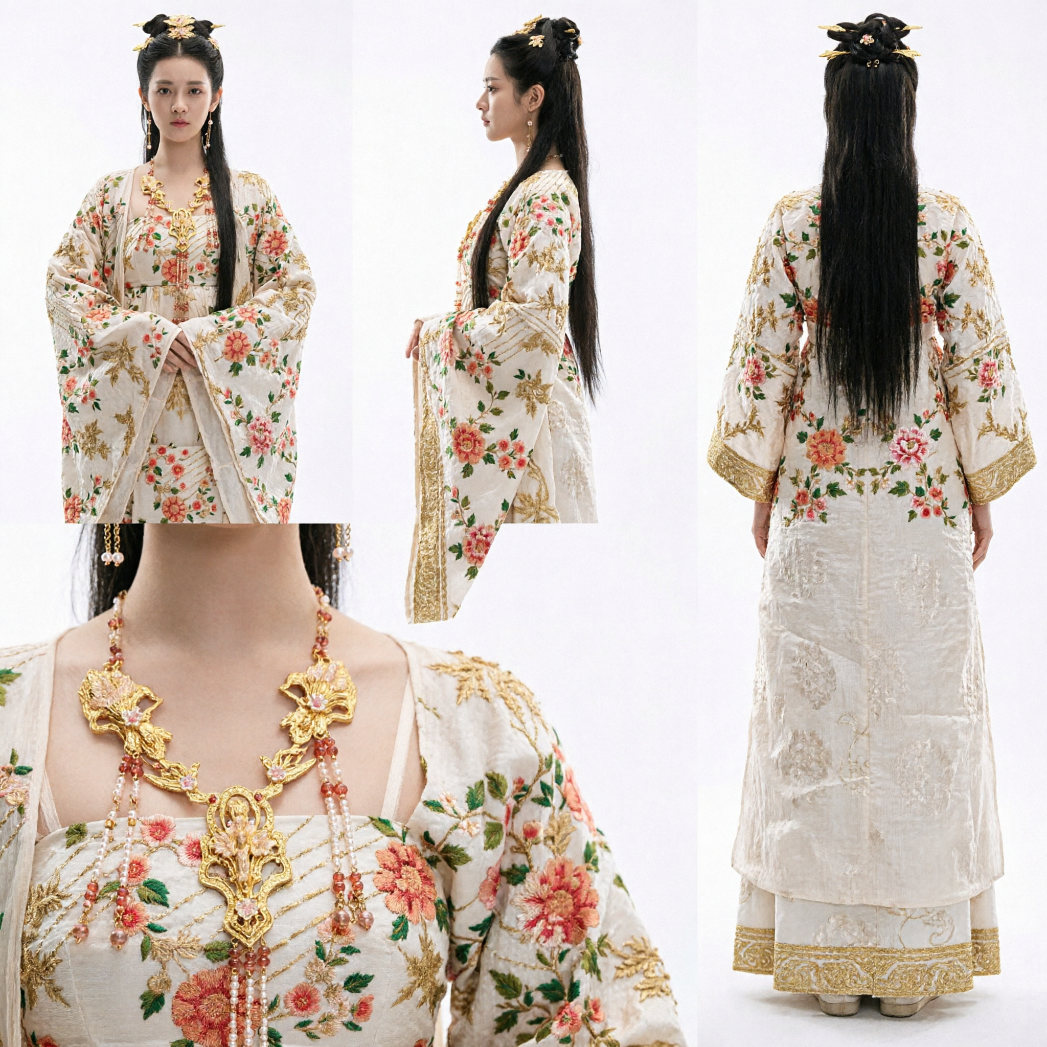 Costume Tradizionale Hanfu Cinese per Donne Antico Abito da Principessa con Ricami Floreali Completo per Cosplay da Dramma Storico - Asian Costume