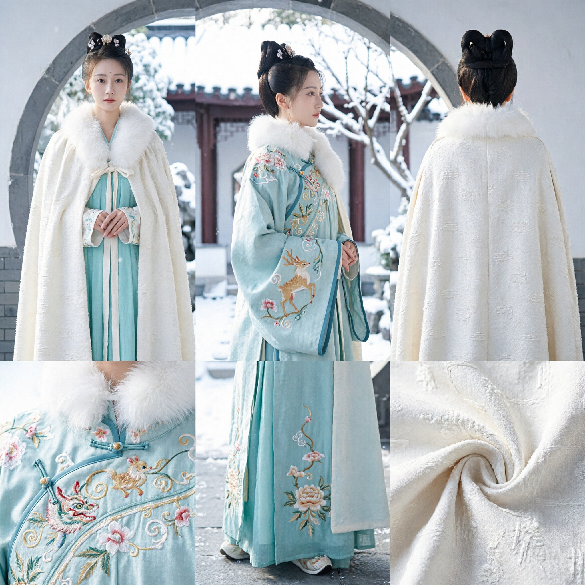 Hanfu Antico Cinese Mantello Invernale con Collo di Pelliccia Bianca Mantello da Dama di Palazzo Tradizionale per Donne Costume Cosplay - Asian Costume