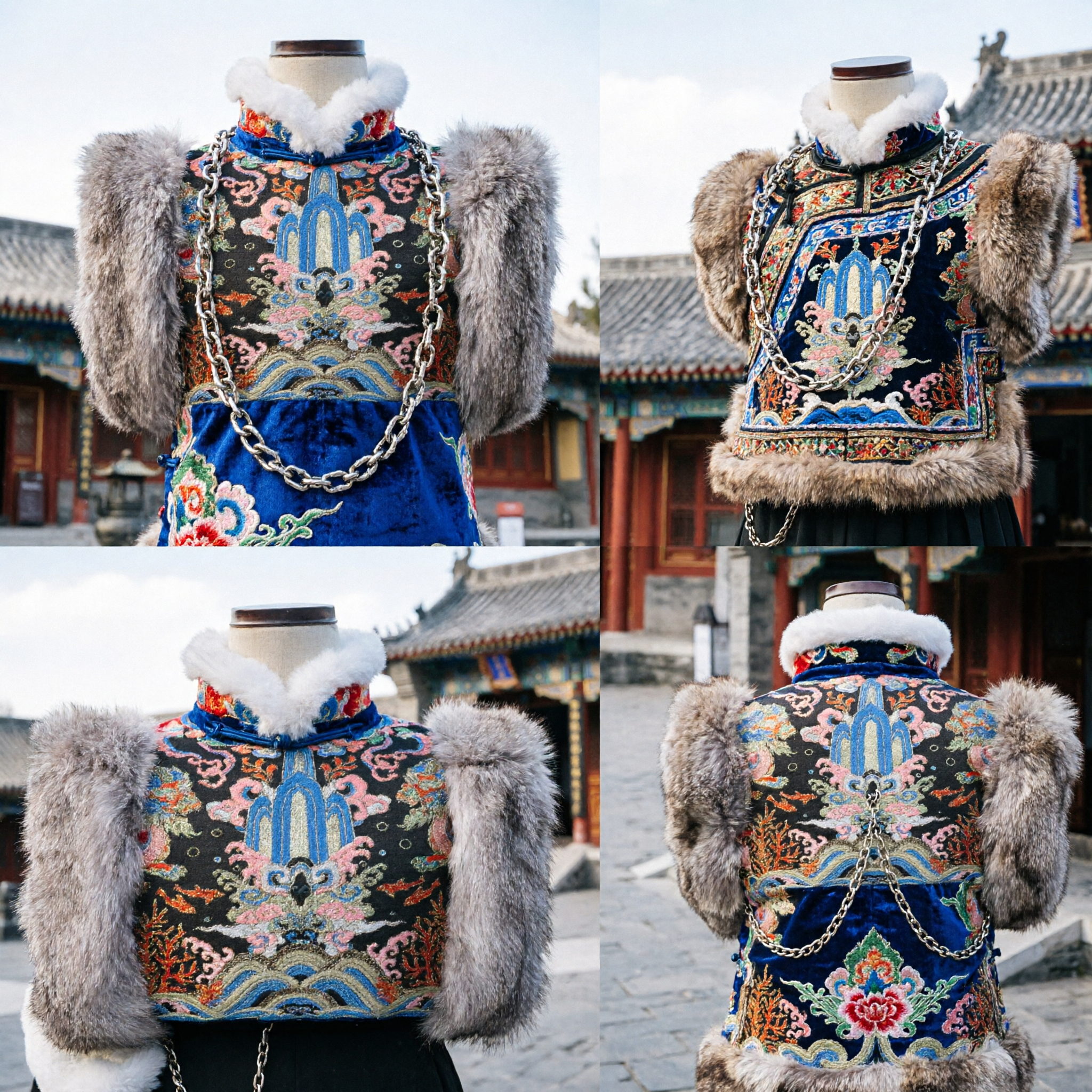 Traditioneel Chinese Geborduurde Bont Handwarmer Mof voor Hanfu Winter Kostuum Accessoires Vrouwen - Asian Costume