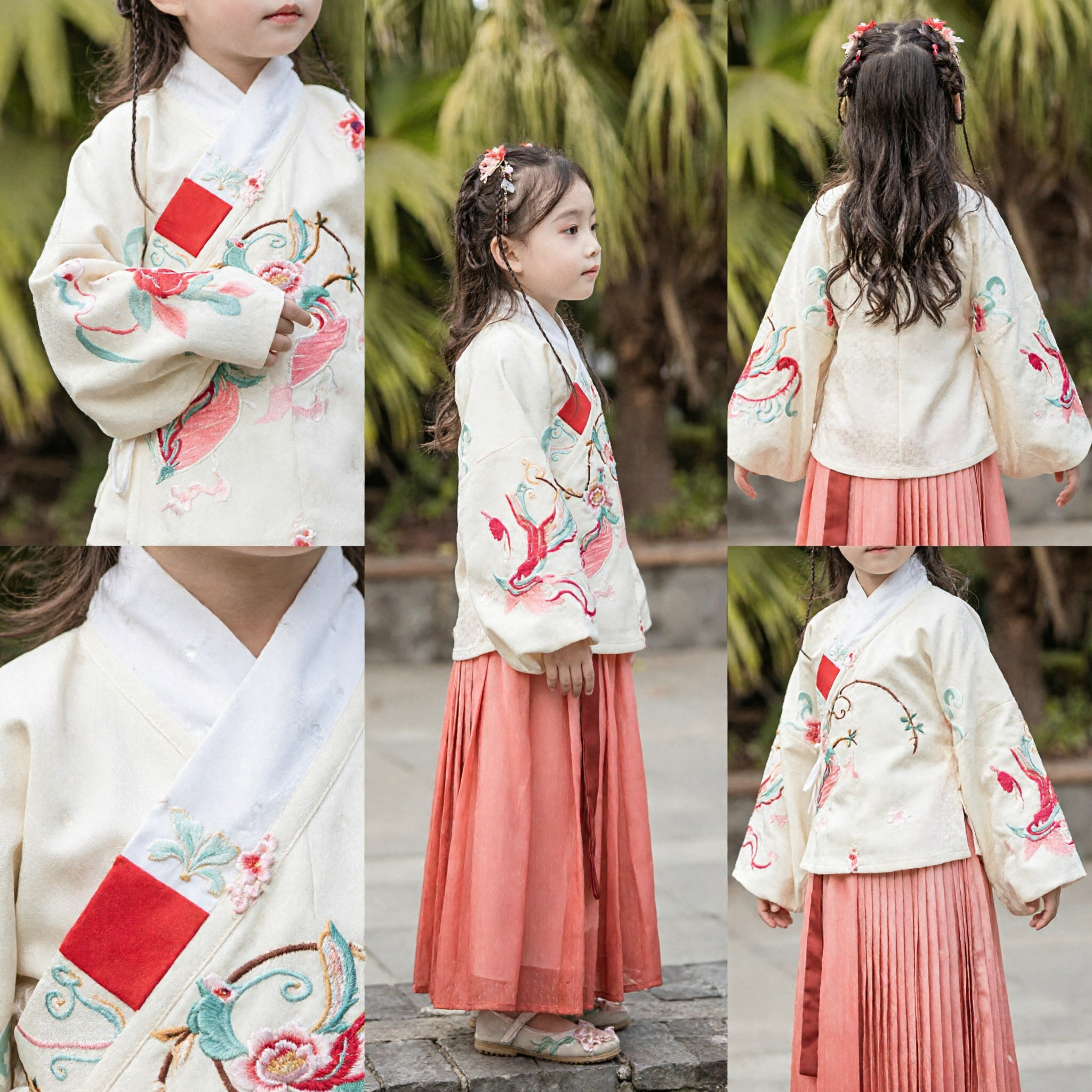 Costume Hanfu tradizionale cinese per bambine, abbigliamento antico per bambini, set top e gonna rosa con ricamo floreale - Asian Costume