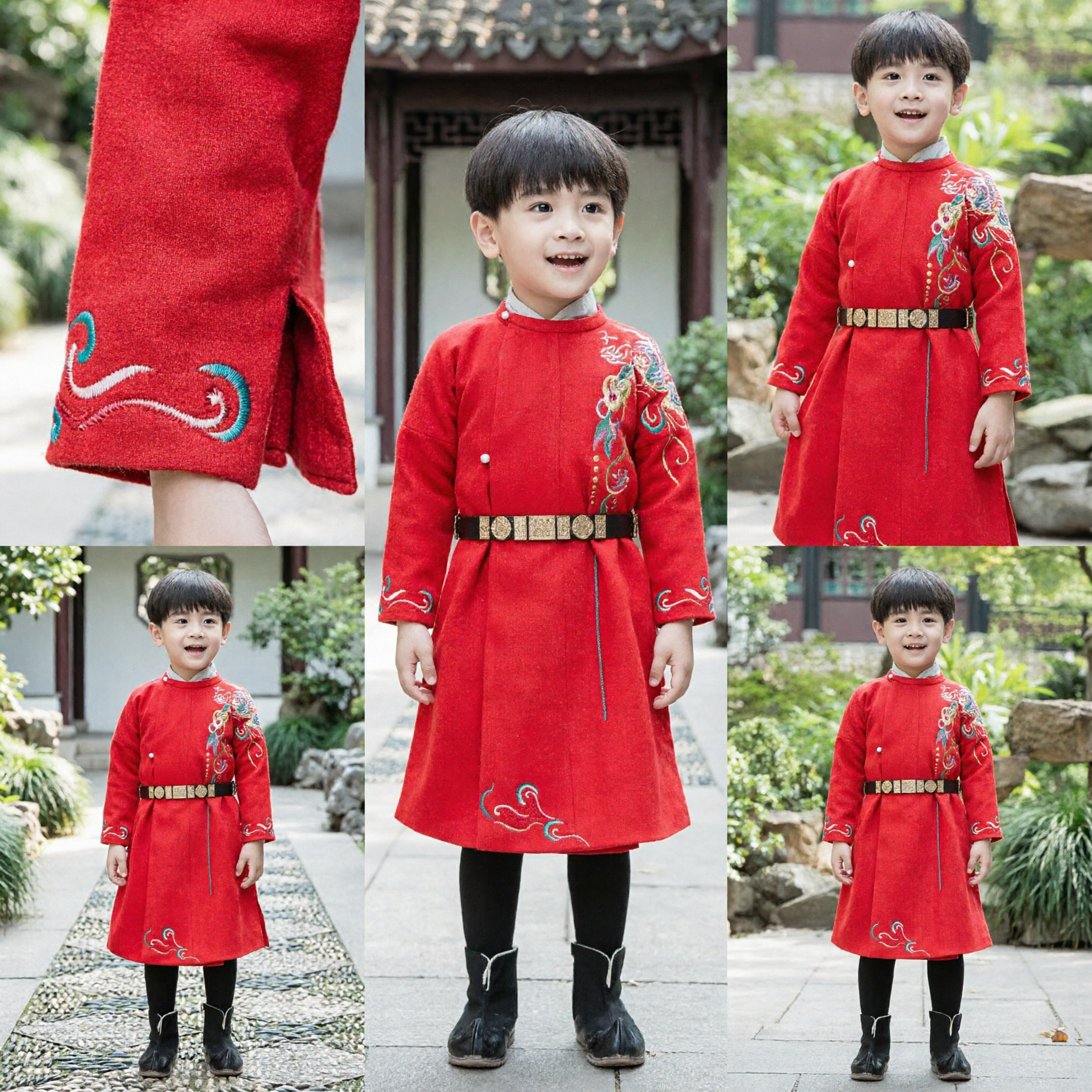 Traje Tang Rojo Tradicional Chino para Niños, Túnica Bordada con Dragón para Bodas y Actuaciones de Año Nuevo - Asian Costume