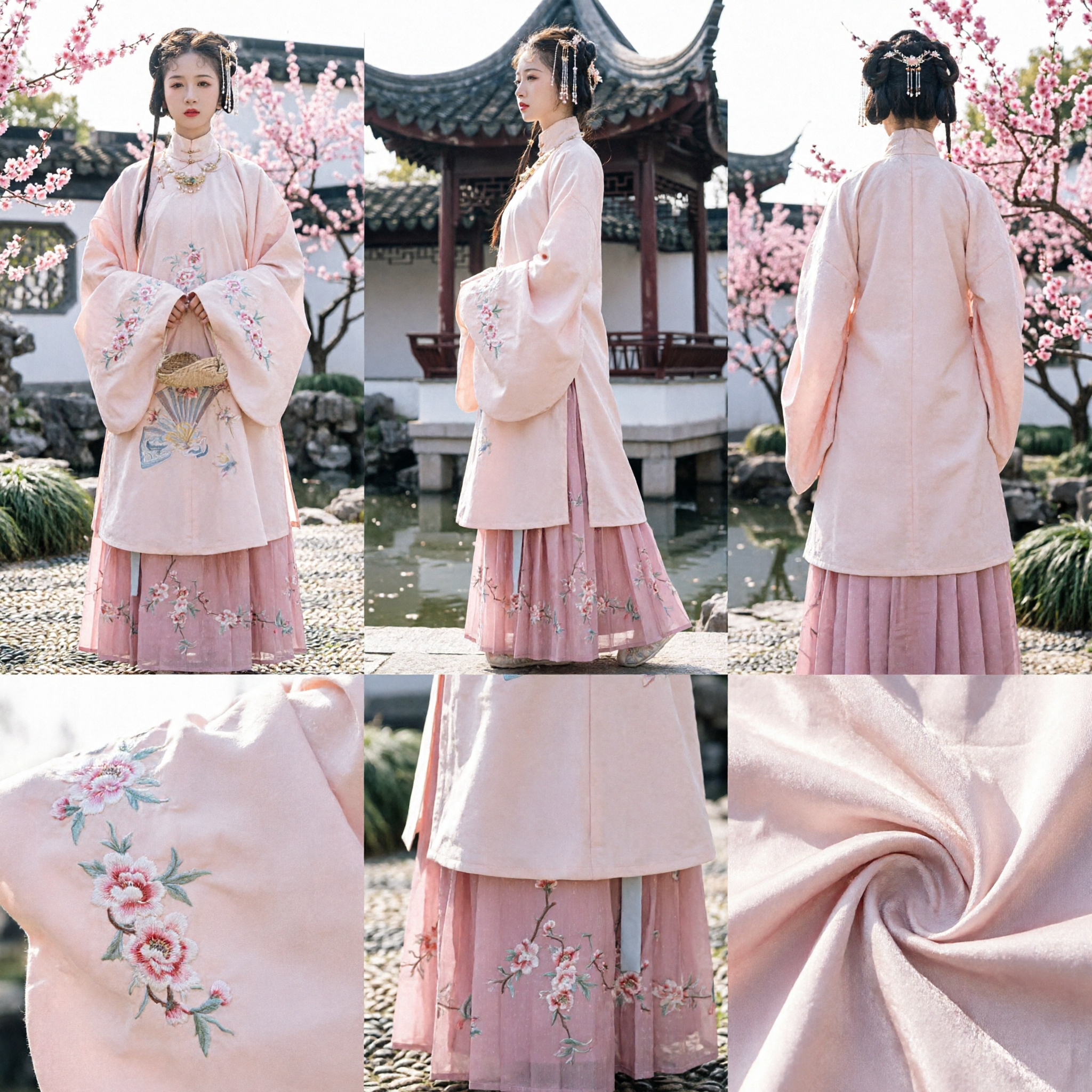 優雅なピンク色 明代漢服 伝統的中国衣装 花柄刺繍付き 女性向け - Asian Costume