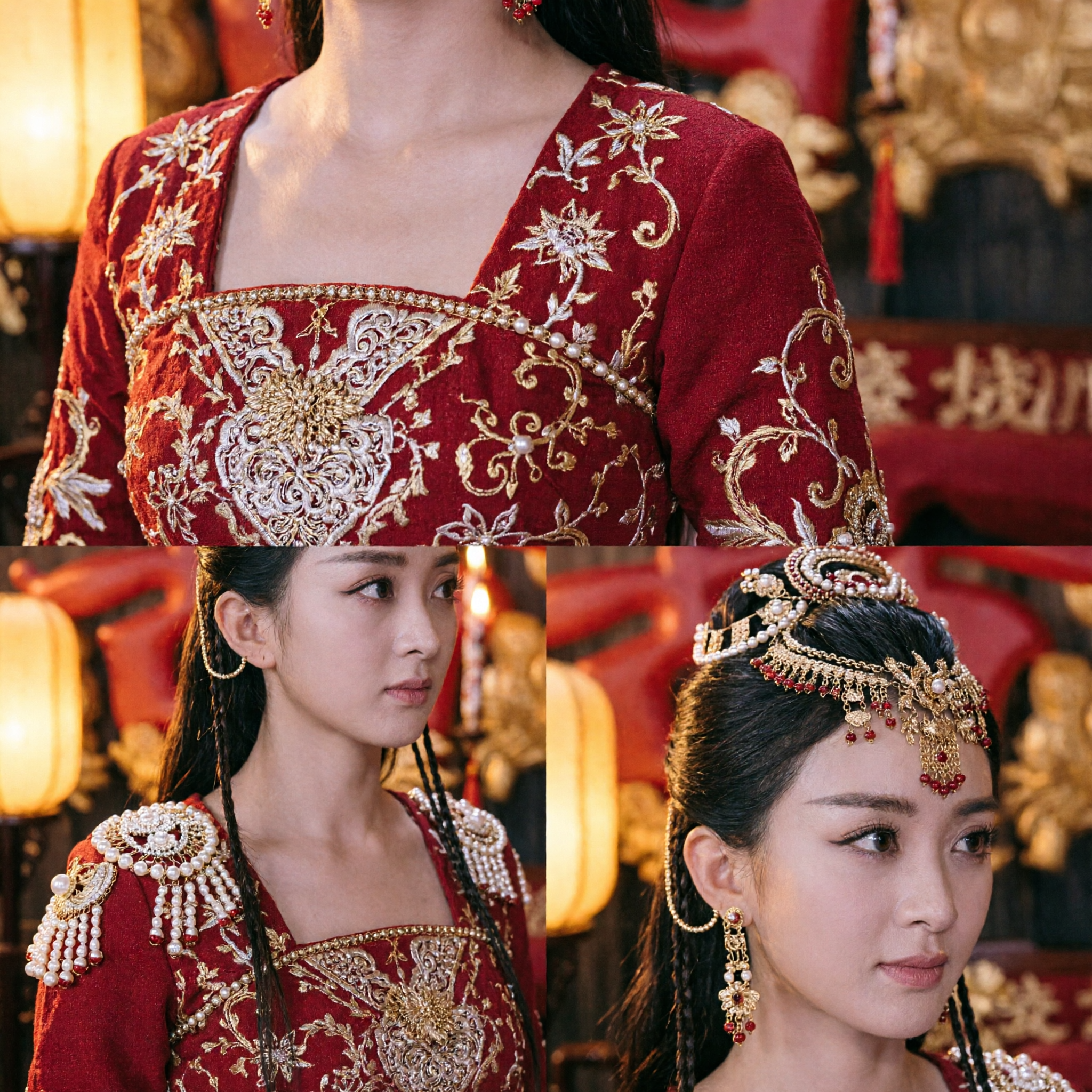 زي زفاف صيني قديم - فستان هانفو أحمر مطرز - ملابس عروس تقليدية مع غطاء رأس للنساء - Asian Costume