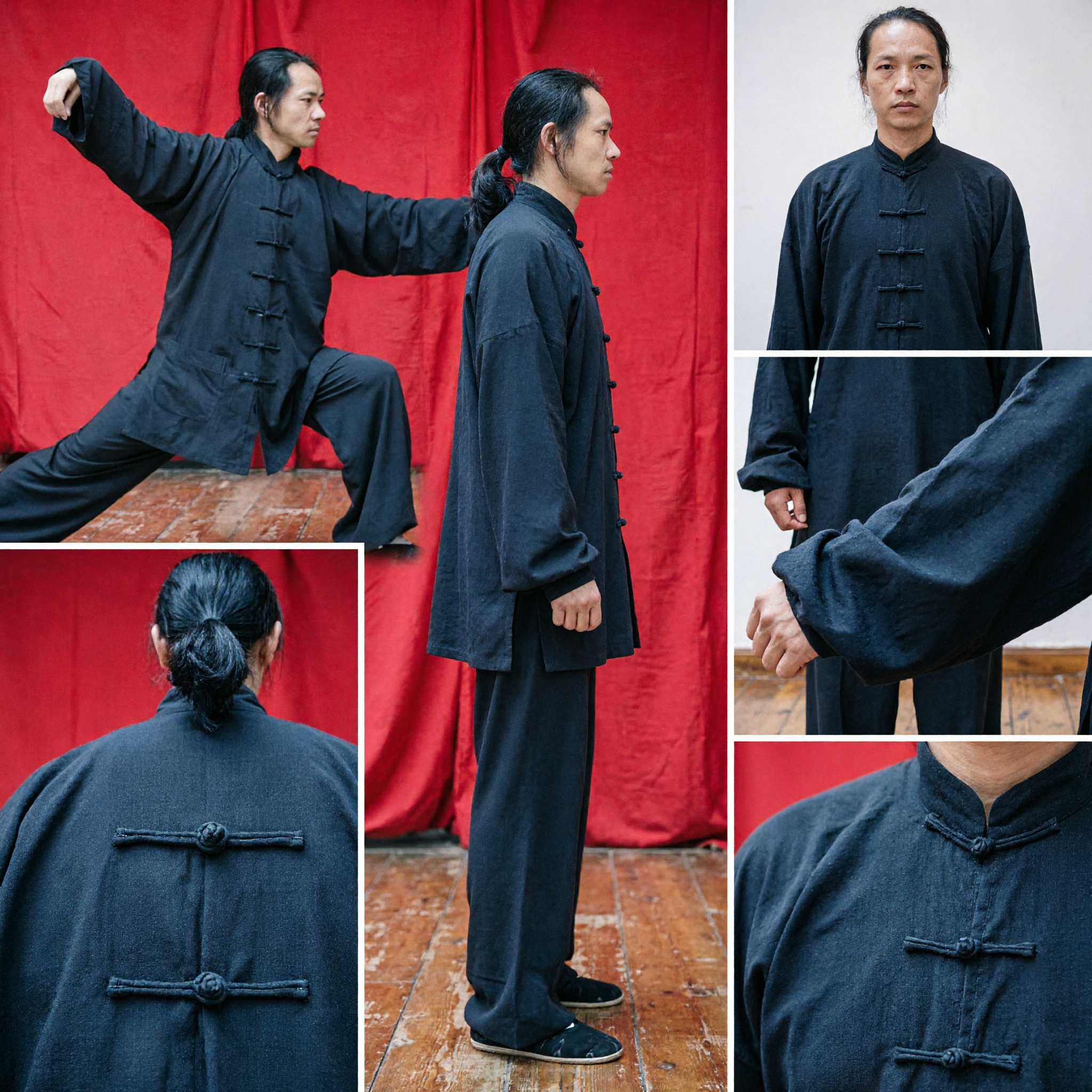 Heren traditioneel zwart Tai Chi Kung Fu uniform pak katoenen martial arts Tang pak voor training - Asian Costume