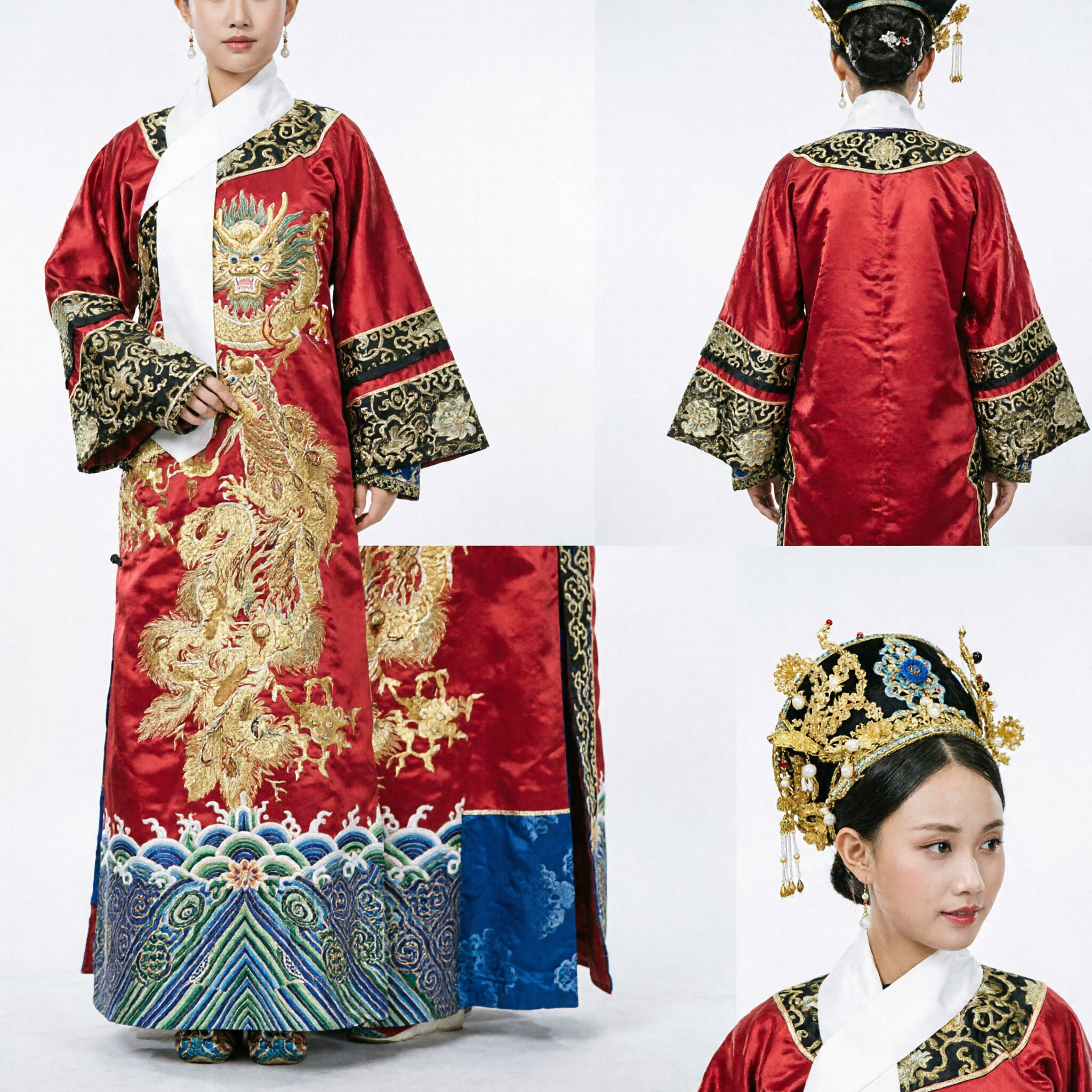 Vestido Hanfu Vermelho Bordado Tradicional Chinês de Dama do Palácio Antigo, Conjunto Completo com Adereço de Cabeça para Mulheres - Asian Costume