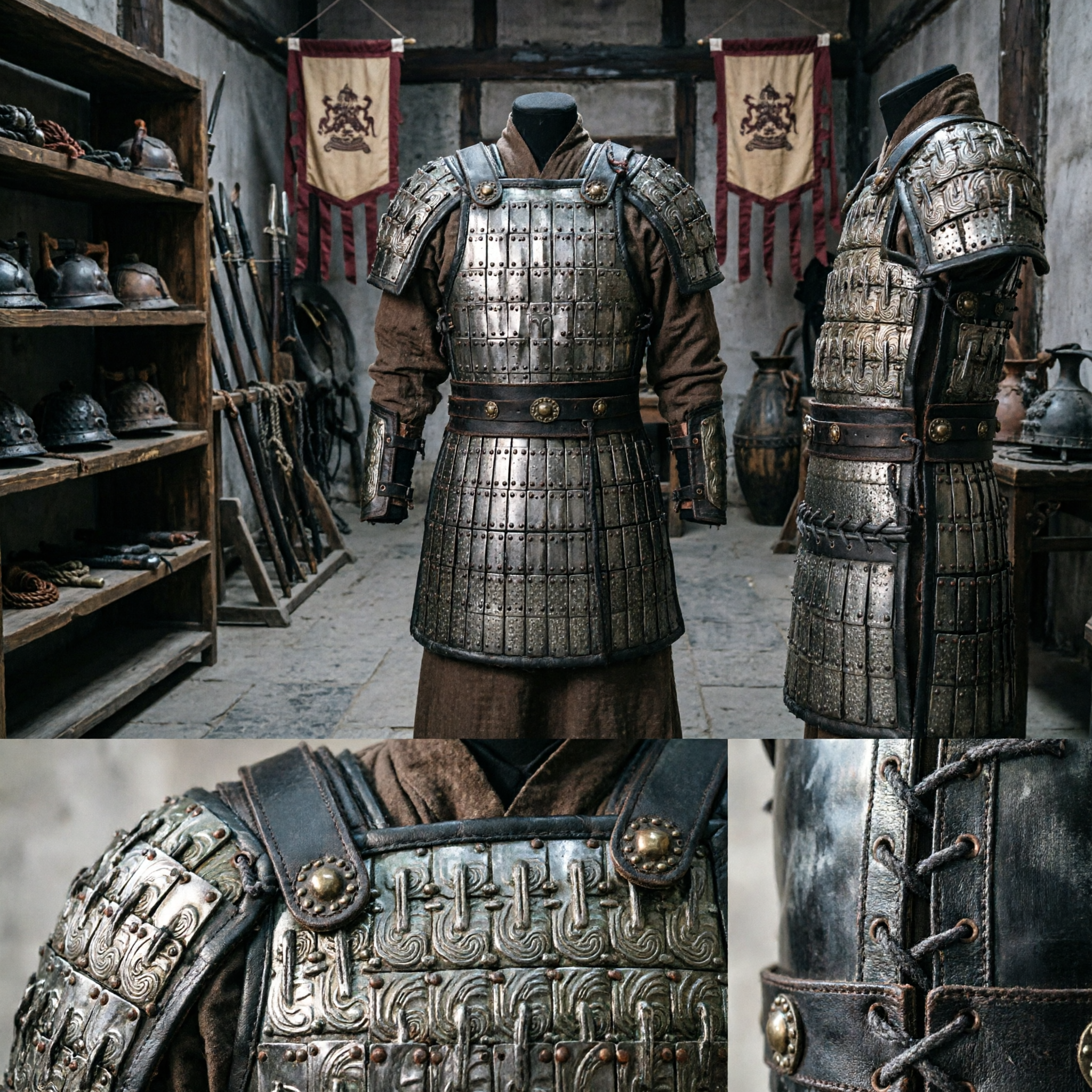 Replica di corazza da generale della dinastia Qin antica cinese, pettorale per cosplay, rievocazione storica e spettacoli teatrali - Asian Costume