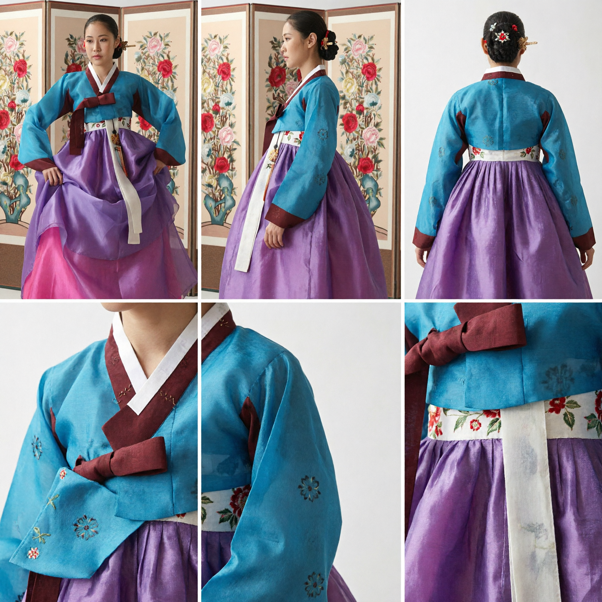 Traditionele Koreaanse Hanbok Jurk Set voor Vrouwen Turquoise Jeogori en Paarse Chima Rok voor Formele Ceremonies - Asian Costume