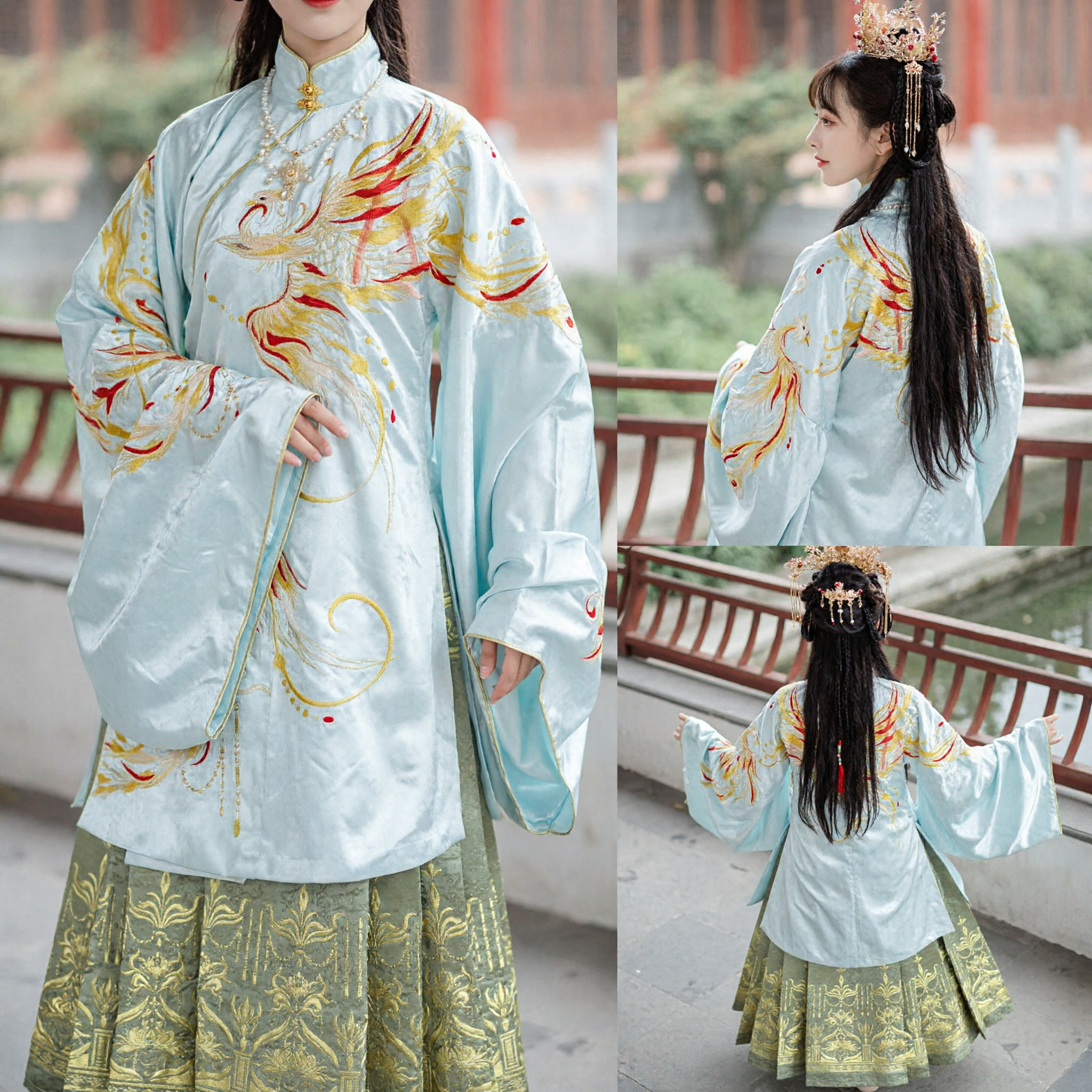 Elegante Hanfu cinese della dinastia Ming con ricamo di fenice, colletto alto e maniche ampie, costume antico per donna - Asian Costume