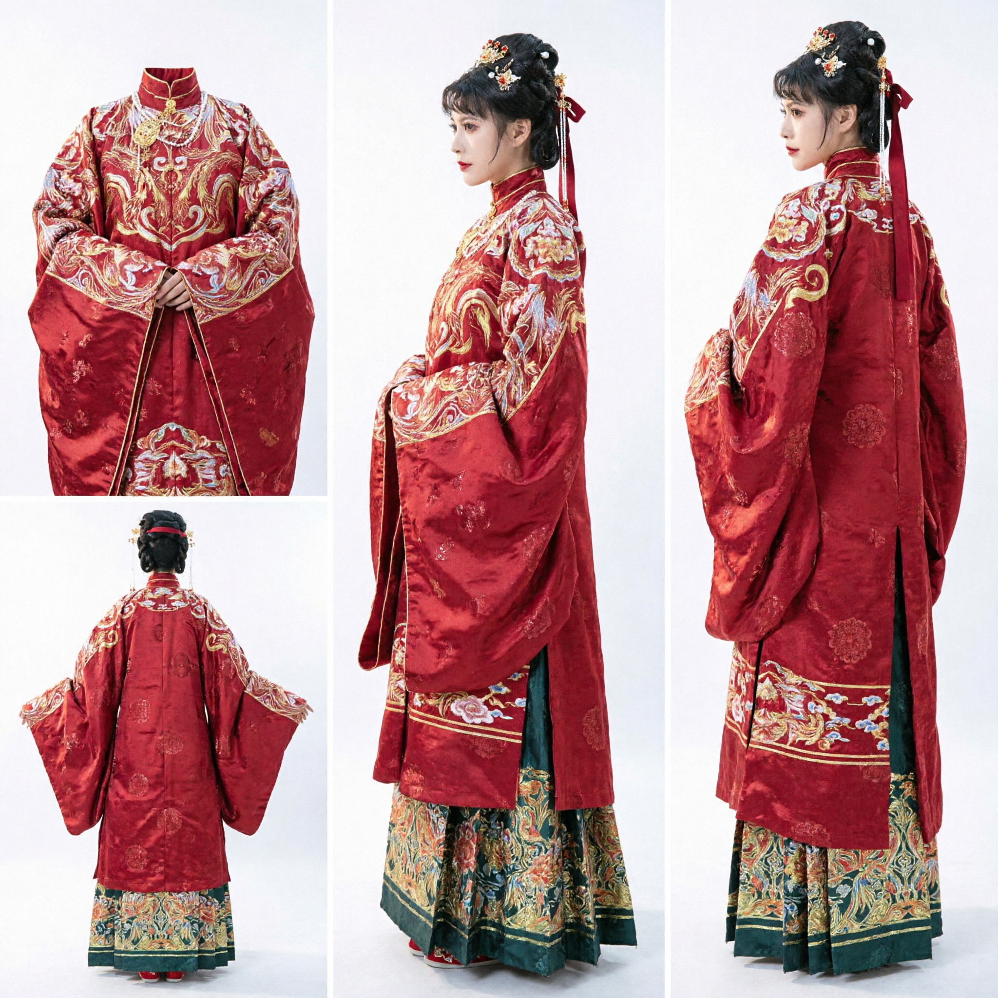 中国伝統花嫁衣装 赤 秀禾服 古代花嫁衣装 刺繍龍鳳ガウン 女性用 - Asian Costume