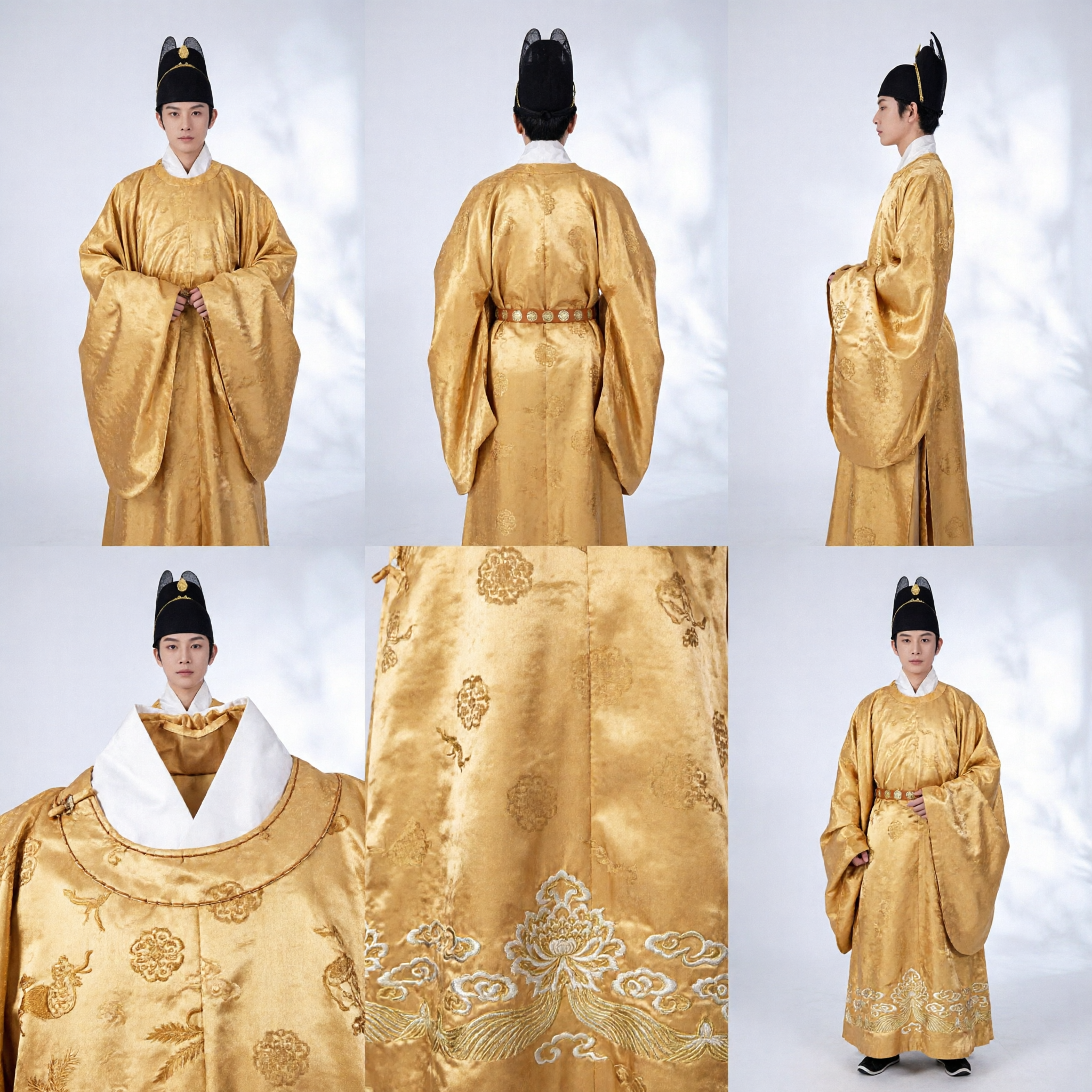 Männer Antikes Chinesisches Tang-Dynastie Hanfu-Kostüm Goldgelbe Seidenrobe für Bühnenauftritte und Cosplay - Asian Costume