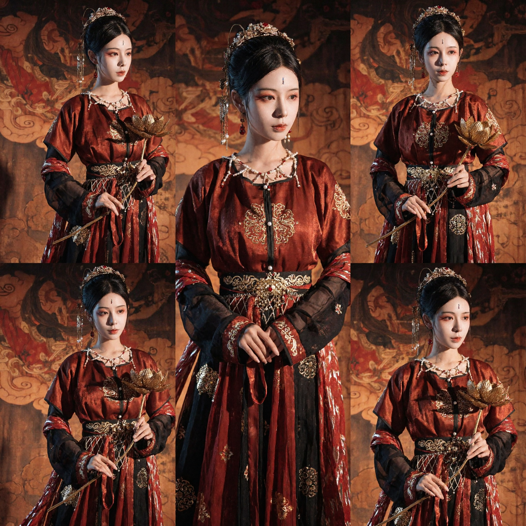 Hanfu della Dinastia Tang Cinese Antico Abito Rosso da Nobildonna con Ricami Costume Tradizionale per Donne - Asian Costume