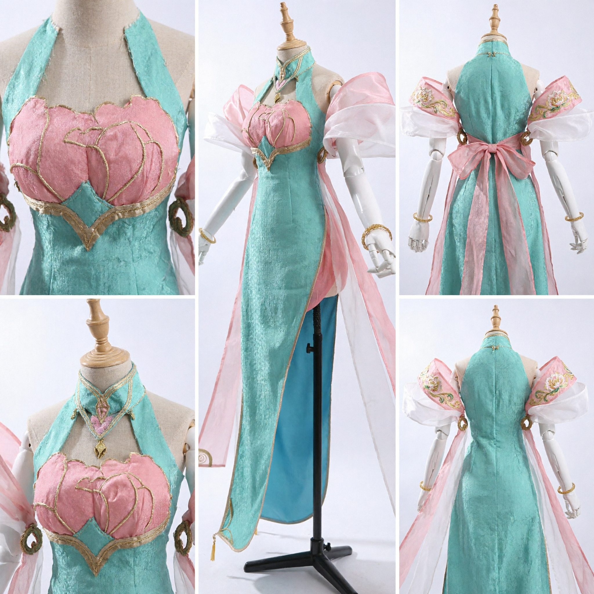 Elegantes antikes chinesisches Feen-Hanfu-Kostüm petrol- und rosafarbenes Göttinnenkleid für Frauen Cosplay-Aufführung - Asian Costume