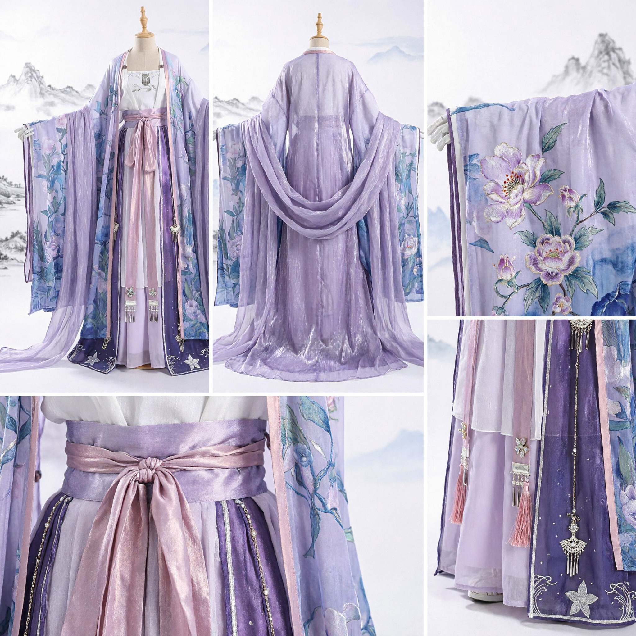 Elegant Paars Chinees Traditioneel Hanfu-jurk Vrouwen Oude Bloemenfee-kostuum voor Cosplay Fotografie - Asian Costume