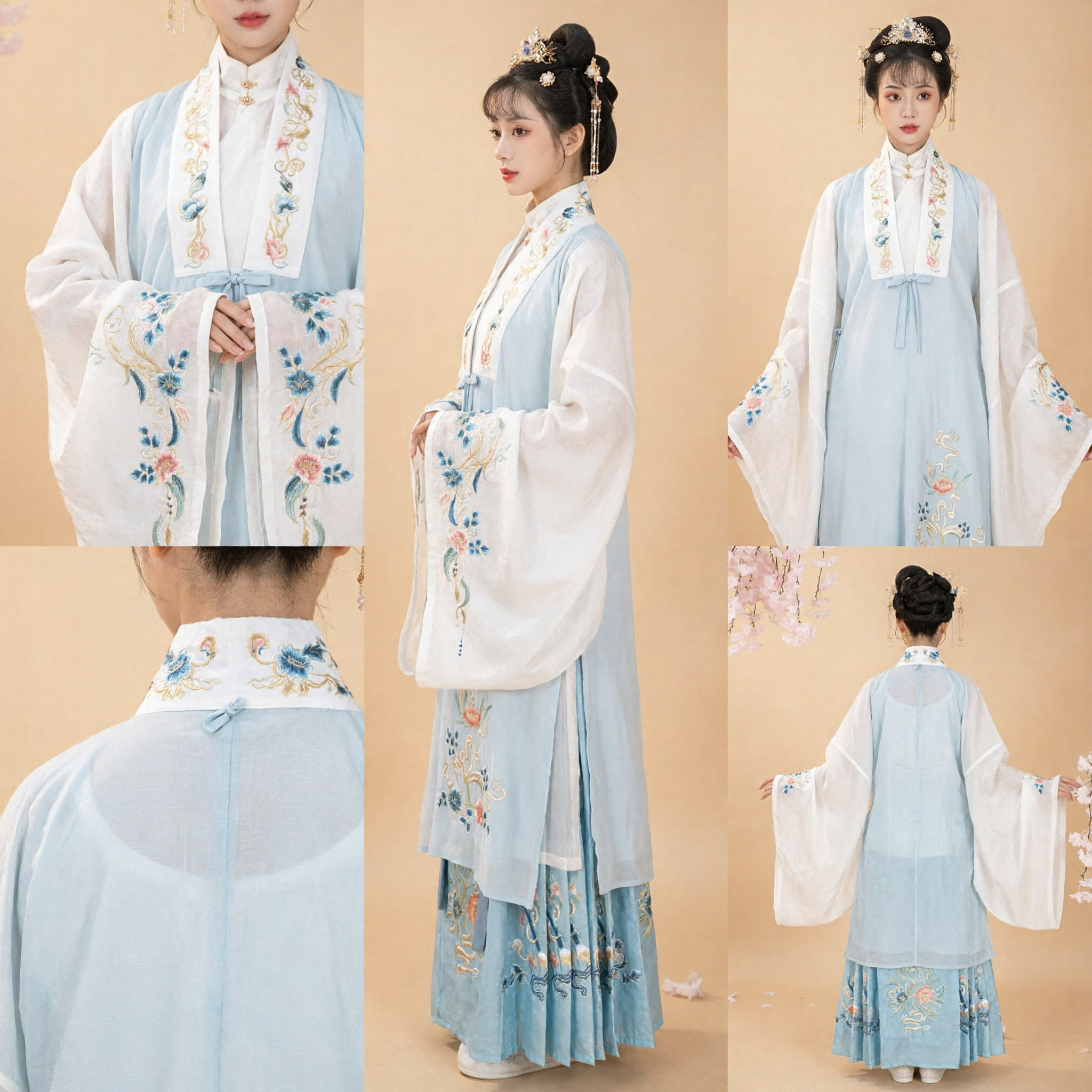 Traditionele Chinese Hanfu Ming-dynastie Stijl Lichtblauw Geborduurd Antiek Kostuum voor Vrouwen - Asian Costume