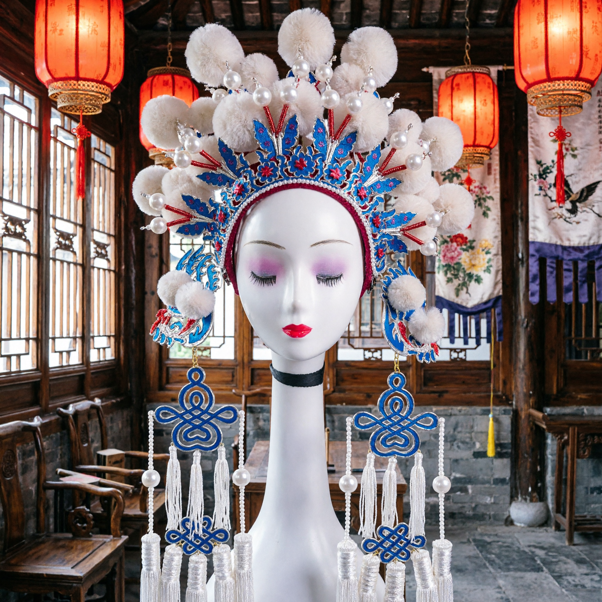 Coiffure Couronne phoenix de l'Opéra de Pékin chinois traditionnel Accessoire capillaire de mariée avec franges pour femmes - Asian Costume