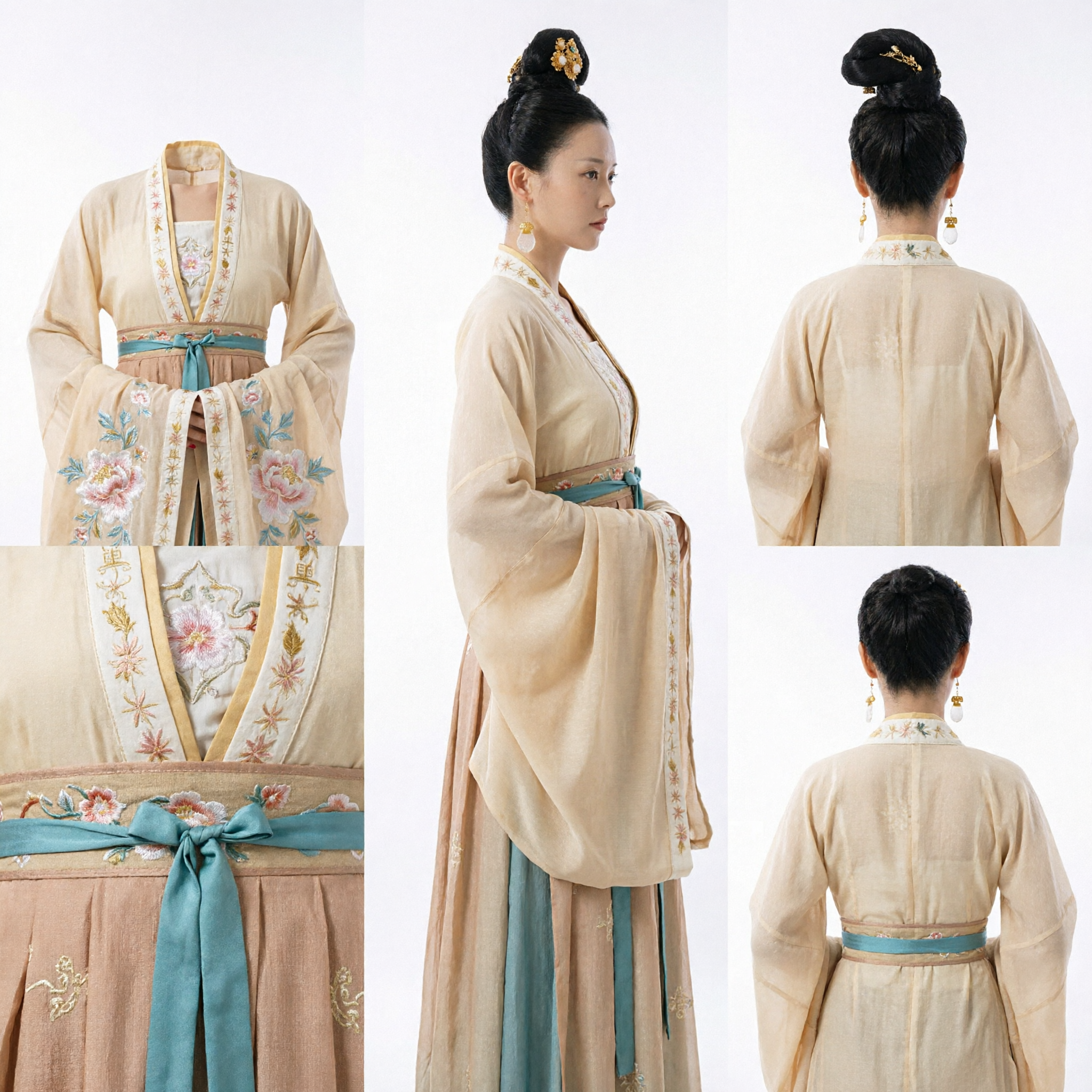 Elegantes traditionelles chinesisches Hanfu-Kostüm Tang-Dynastie-Stil Cremegelbes Kleid für Frauen Historisches Cosplay Fotografie - Asian Costume