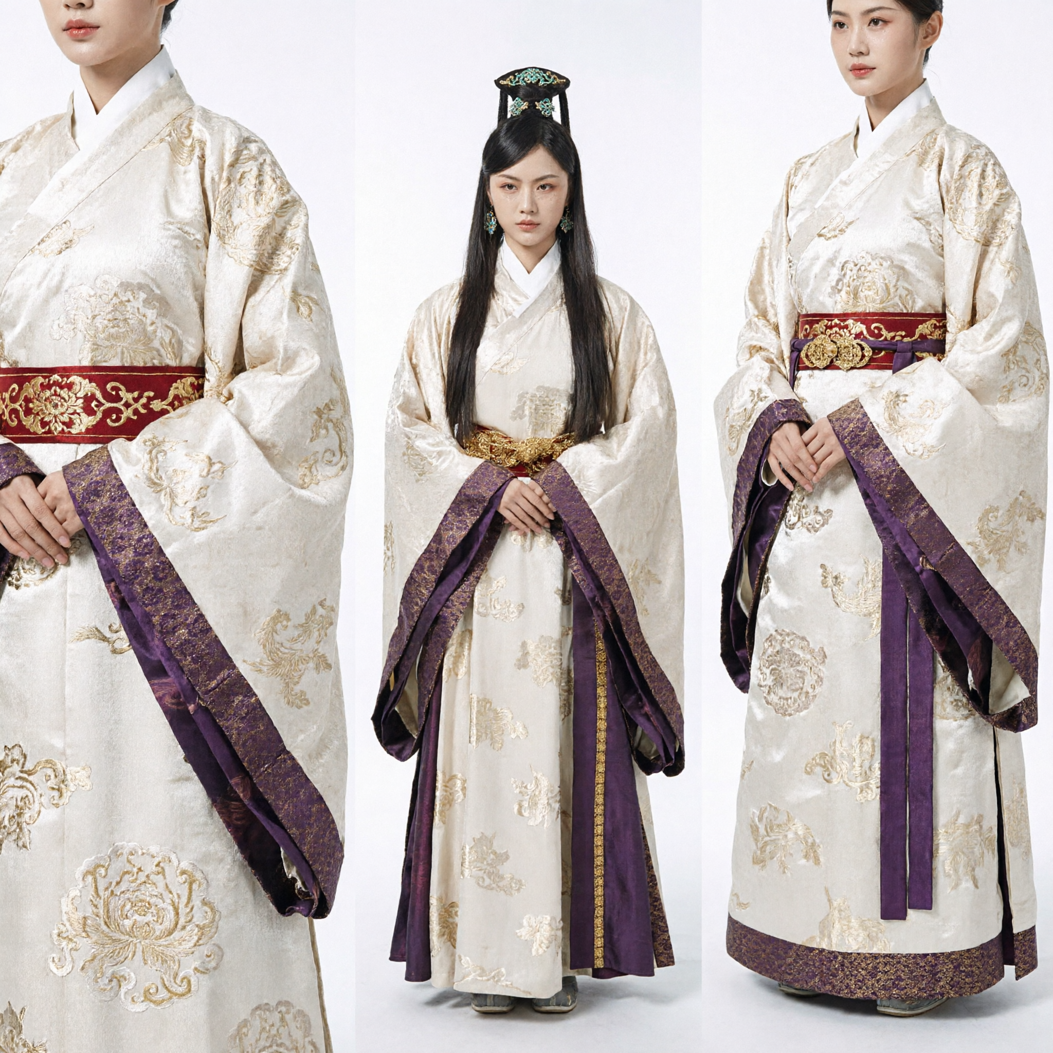 Oud Chinees Traditioneel Hanfu Kostuum Adellijke Dame Wit Gewaad met Paarse Sjerp voor Vrouwen Historisch Drama Cosplay - Asian Costume