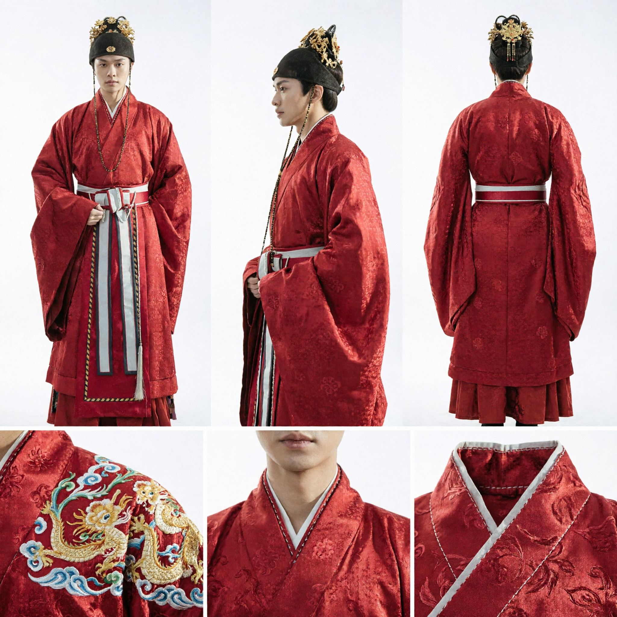 Traditionelles chinesisches antikes Ming-Dynastie-Beamten-Rot-Hanfu-Kostüm Herren-Adelsrobe für Cosplay - Asian Costume