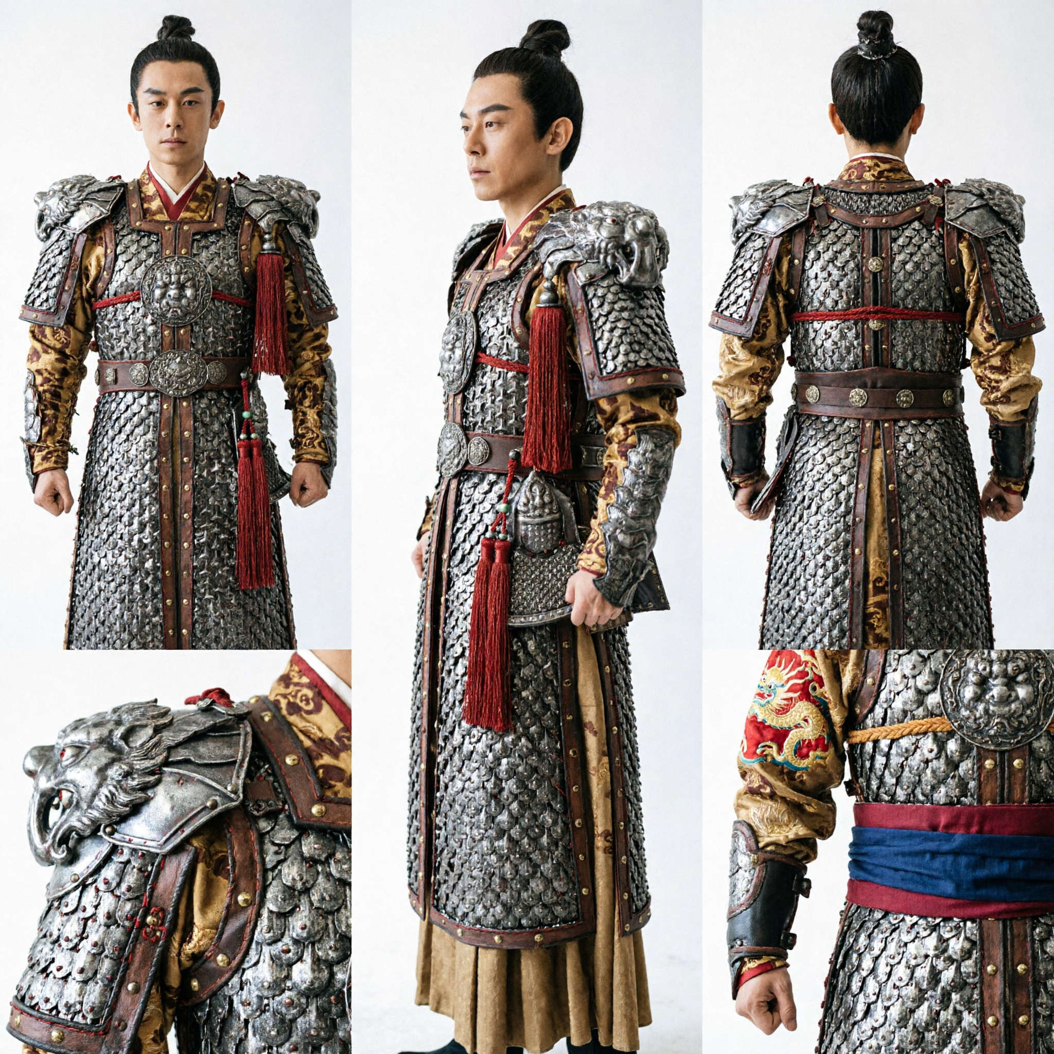 남성 고대 중국 장군 갑옷 의상 (역사 무사 복제 세트, 코스프레 및 사진 촬영 행사용) - Asian Costume