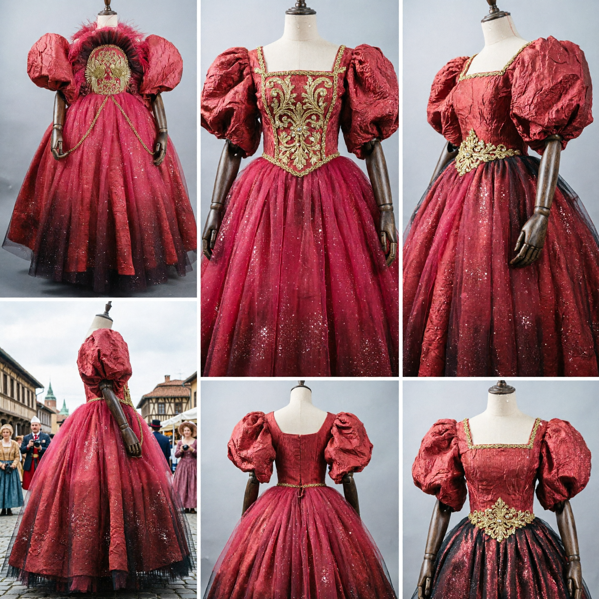 전통 중국식 레드 웨딩드레스 봉황 자수 볼가운 툴 스커트 여성용 무대 공연 의상 - Asian Costume